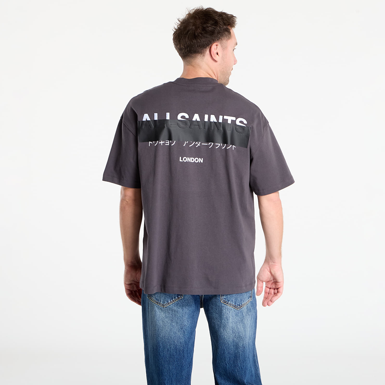 Tricouri  AllSaints Redact Oversized Logo T-Shirt Washed Black