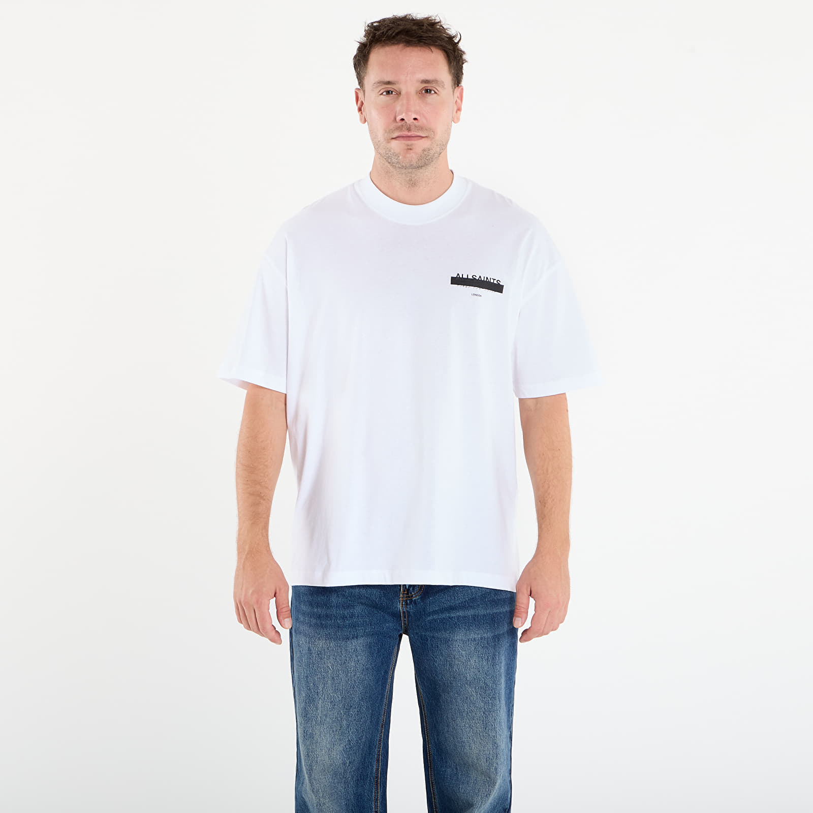 Tricouri  AllSaints Redact Oversized Embroidered Logo T-Shirt Ashen White