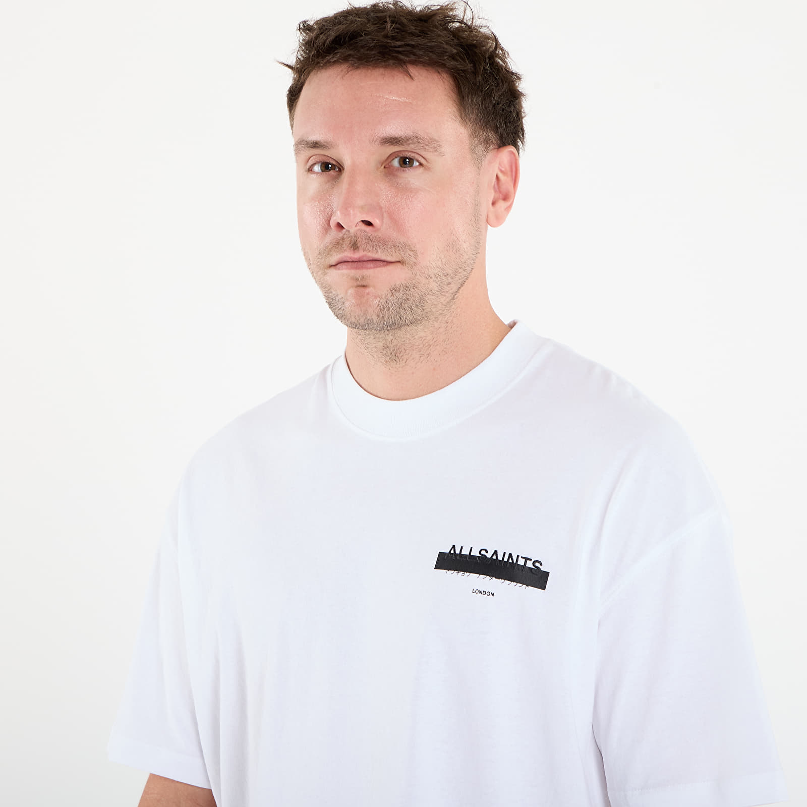 Tricouri  AllSaints Redact Oversized Embroidered Logo T-Shirt Ashen White