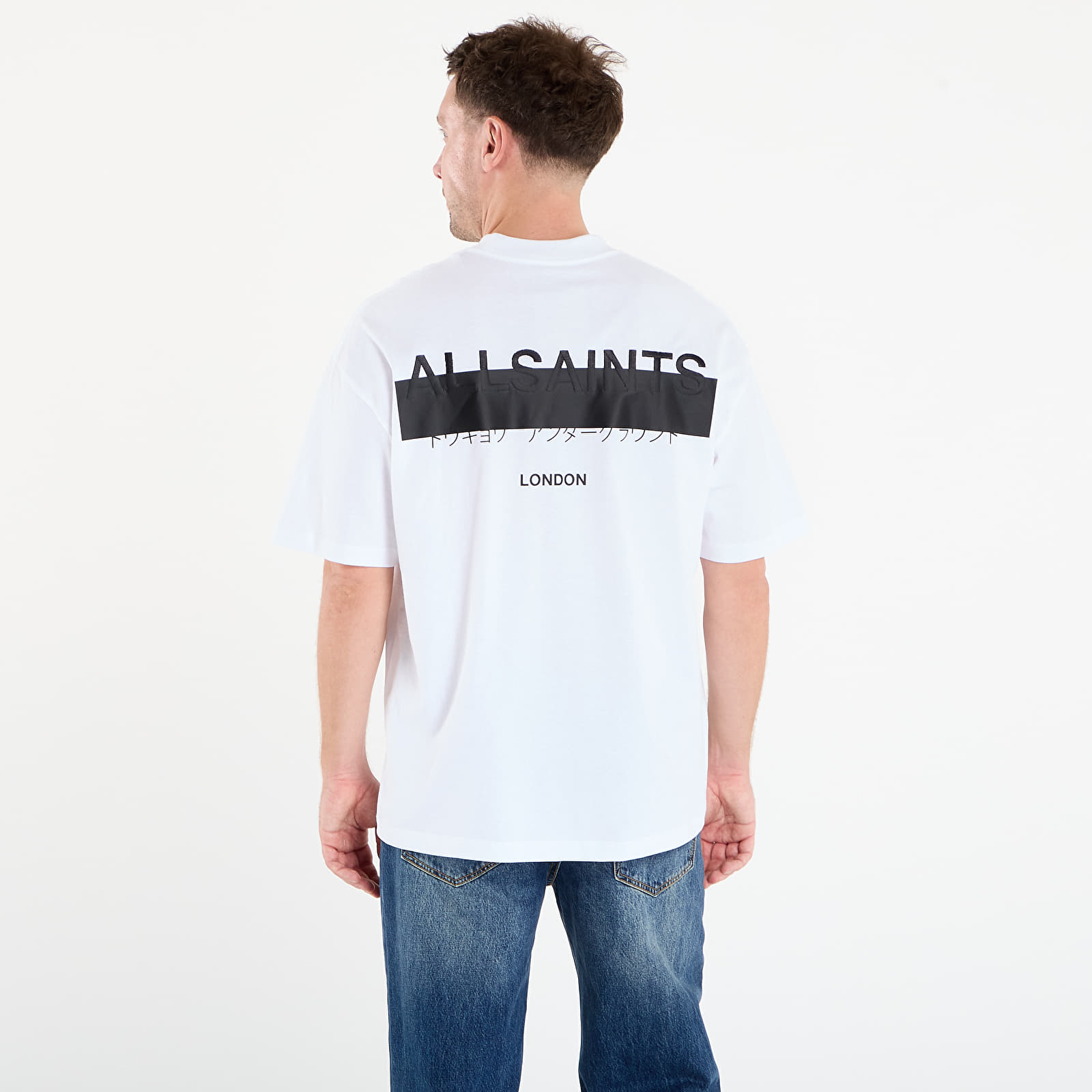 Tricouri  AllSaints Redact Oversized Embroidered Logo T-Shirt Ashen White