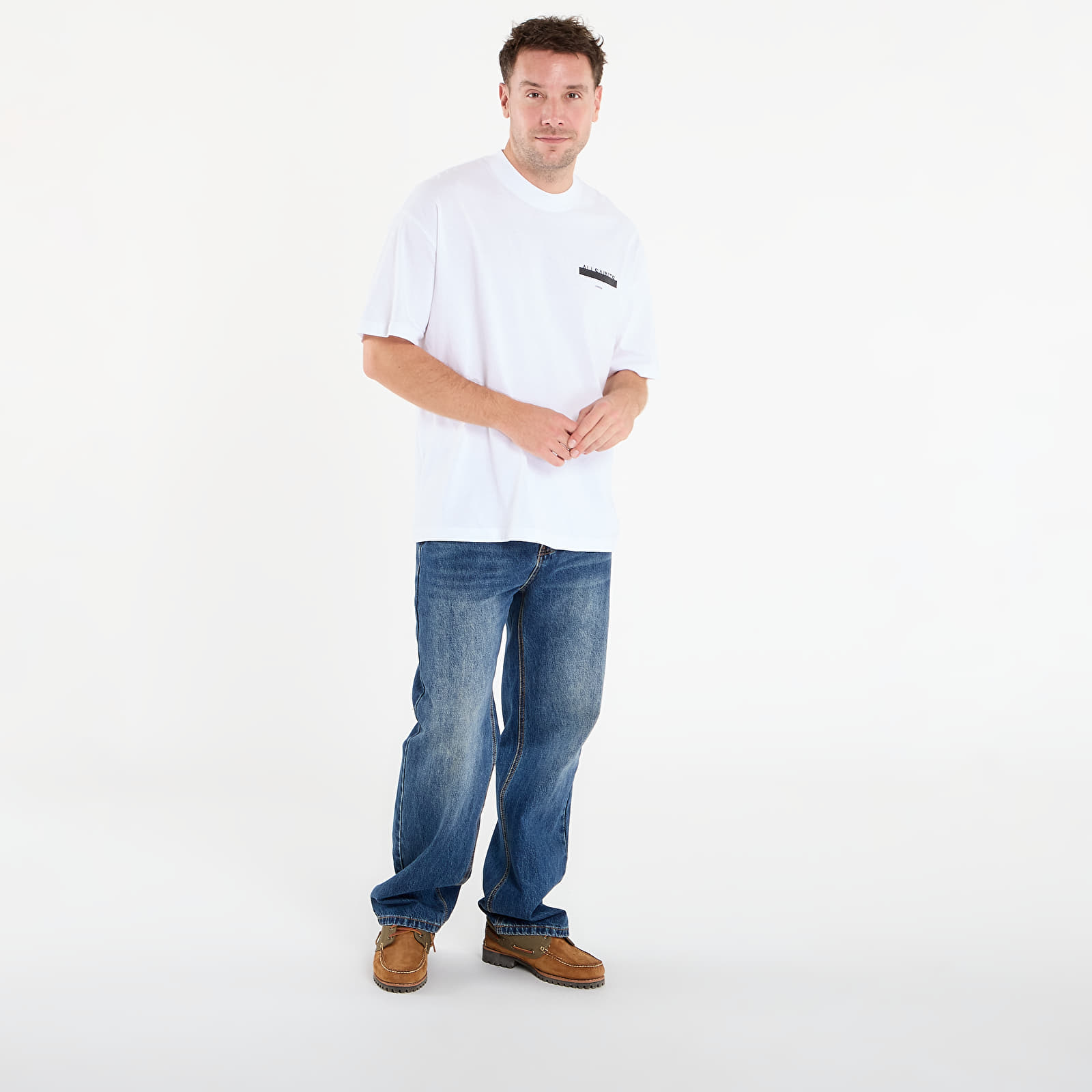 Tricouri  AllSaints Redact Oversized Embroidered Logo T-Shirt Ashen White