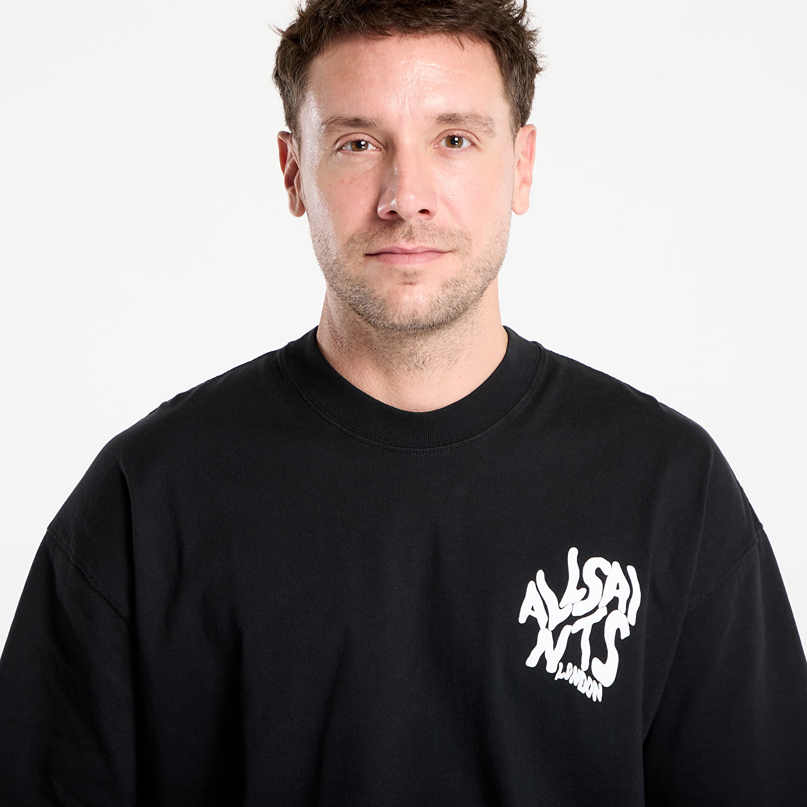 Tricouri  AllSaints Orlando Logo Print Oversized T-Shirt Jet Black