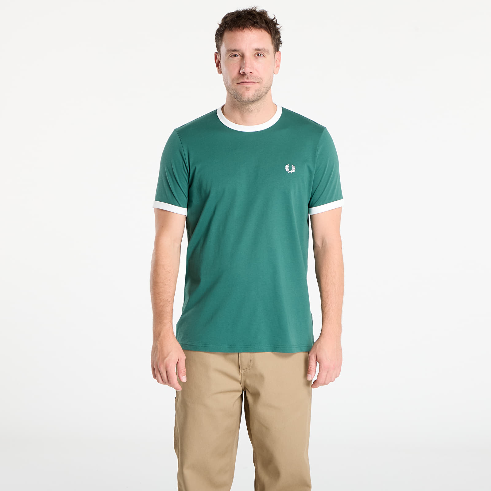 Tricouri bărbați FRED PERRY Ringer T-Shirt Sport Green/ Snow White