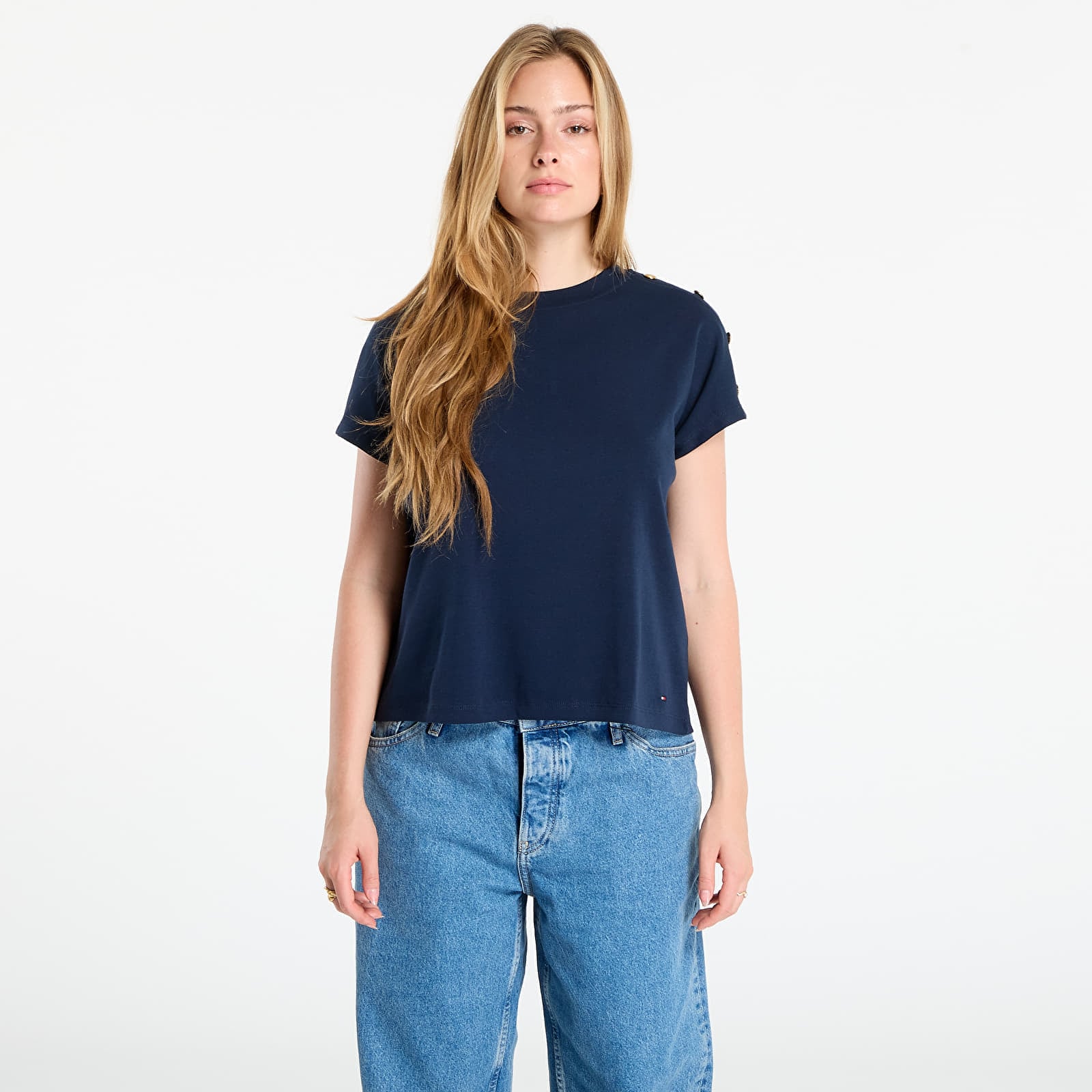 Tricou Tommy Hilfiger Gold Button Ss Tee Navy XS