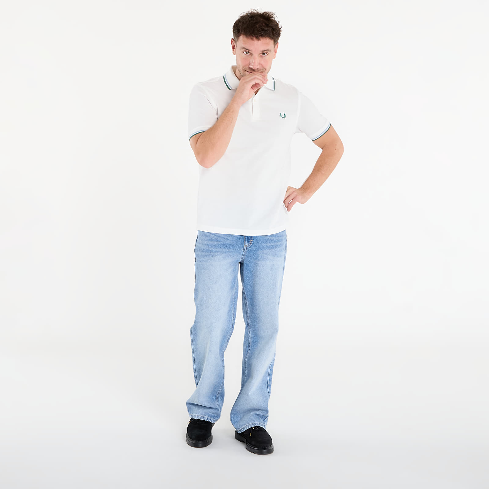 Мъжки тениски FRED PERRY Twin Tipped Fred Perry Shirt Swhit/ Trbl/ Sprgr