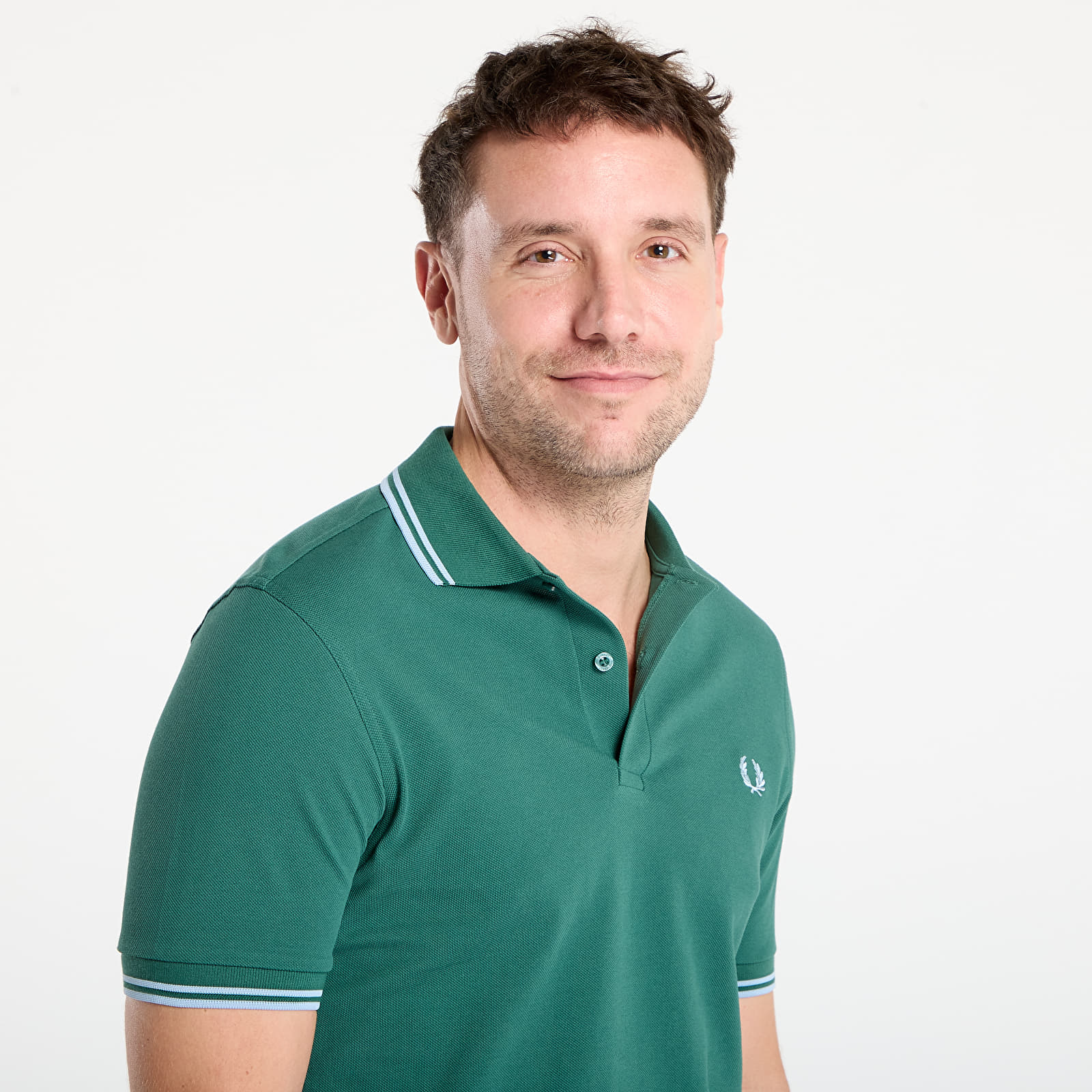 Pánská trička FRED PERRY Twin Tipped Fred Perry Shirt Sport Green /Track Blue /Track Blue