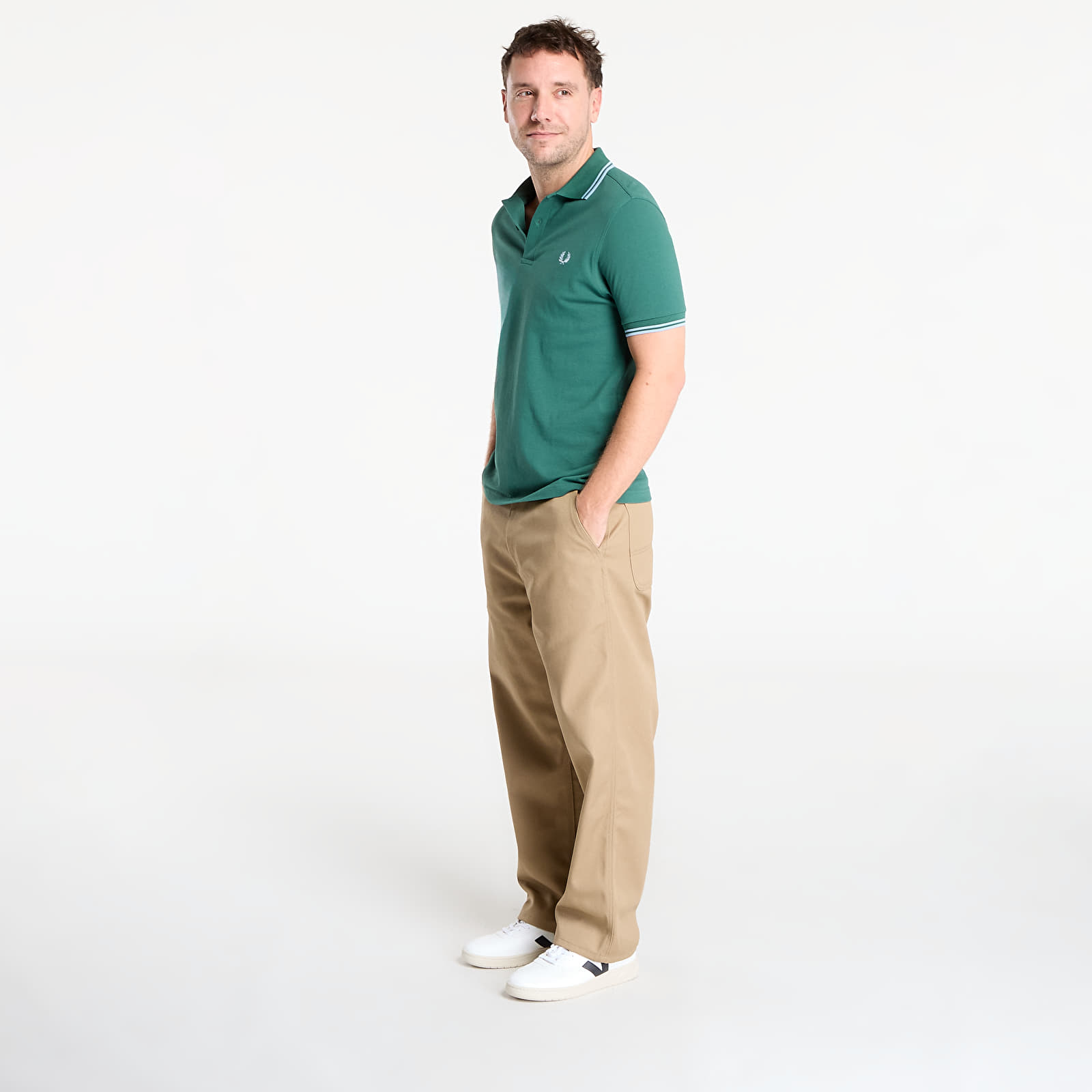 Pánská trička FRED PERRY Twin Tipped Fred Perry Shirt Sport Green /Track Blue /Track Blue