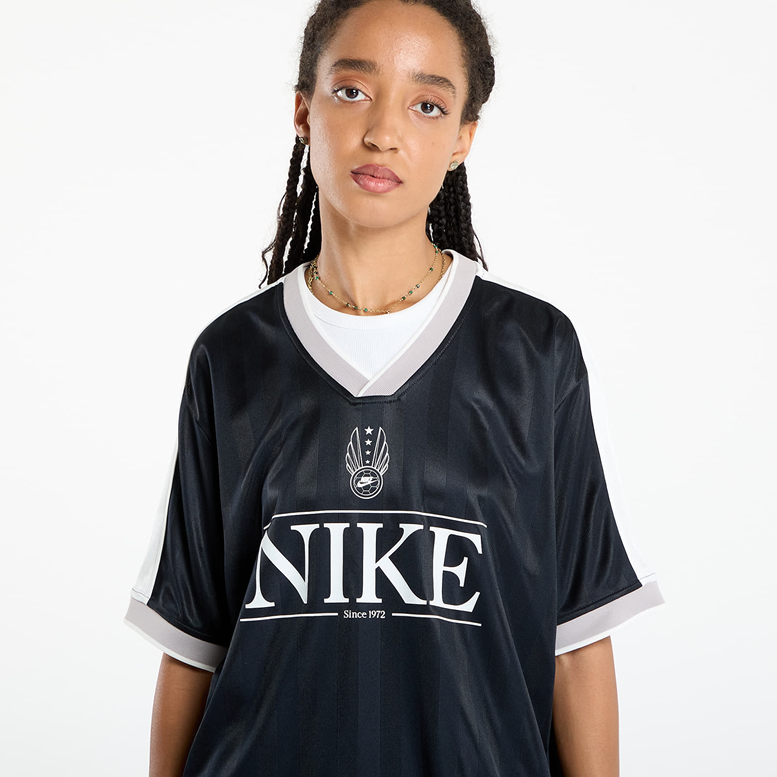Trikots für Frauen Nike Sportswear Women's V-Neck Jersey Top Black/ Sail/ College Grey/ Sail