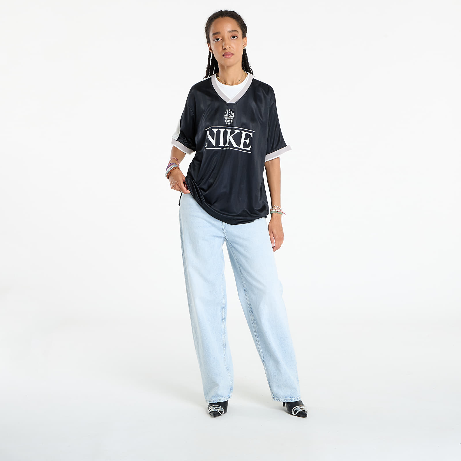 Trikots für Frauen Nike Sportswear Women's V-Neck Jersey Top Black/ Sail/ College Grey/ Sail