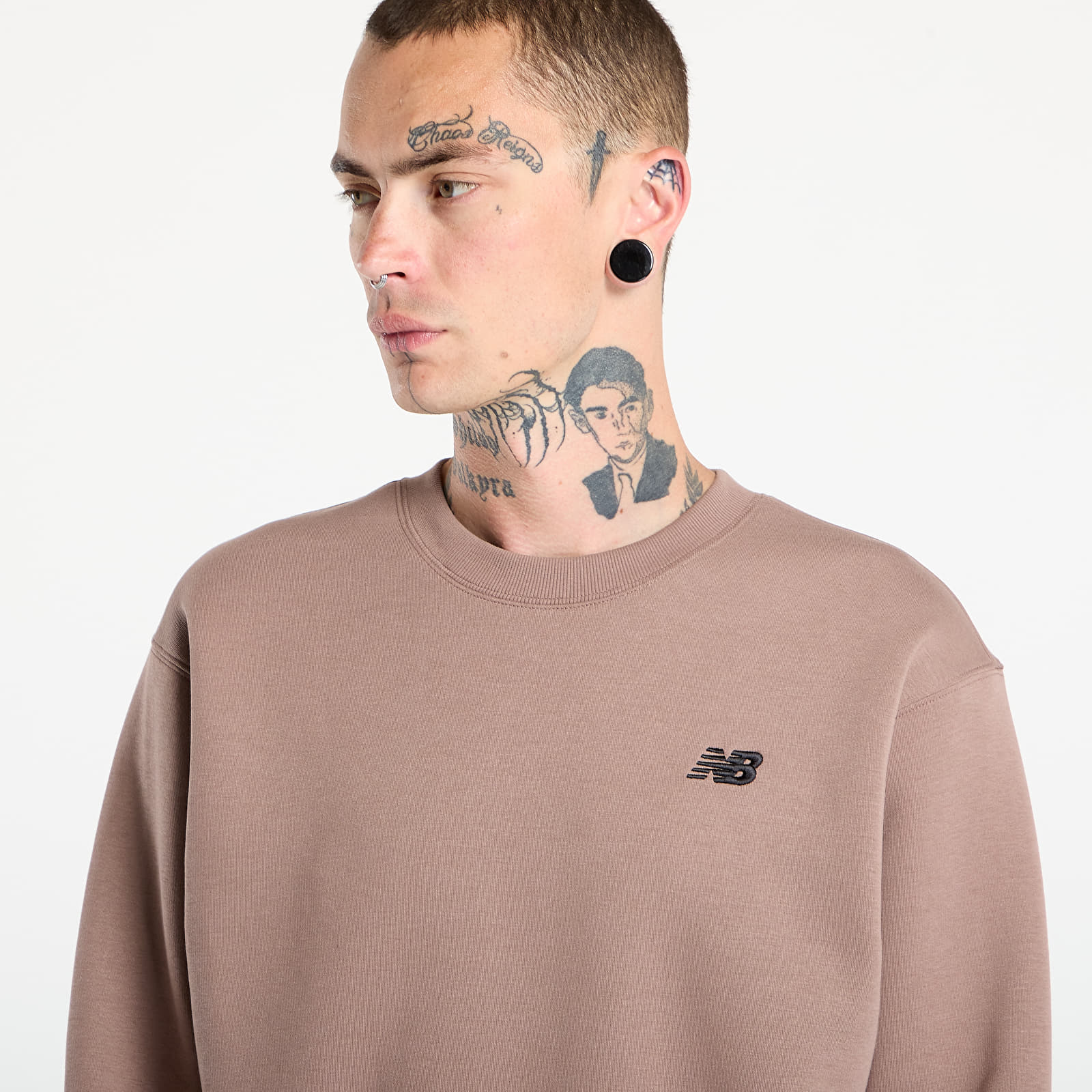 Moški hoodiji New Balance Linear Graphic Fleece Crew Earth Shadow