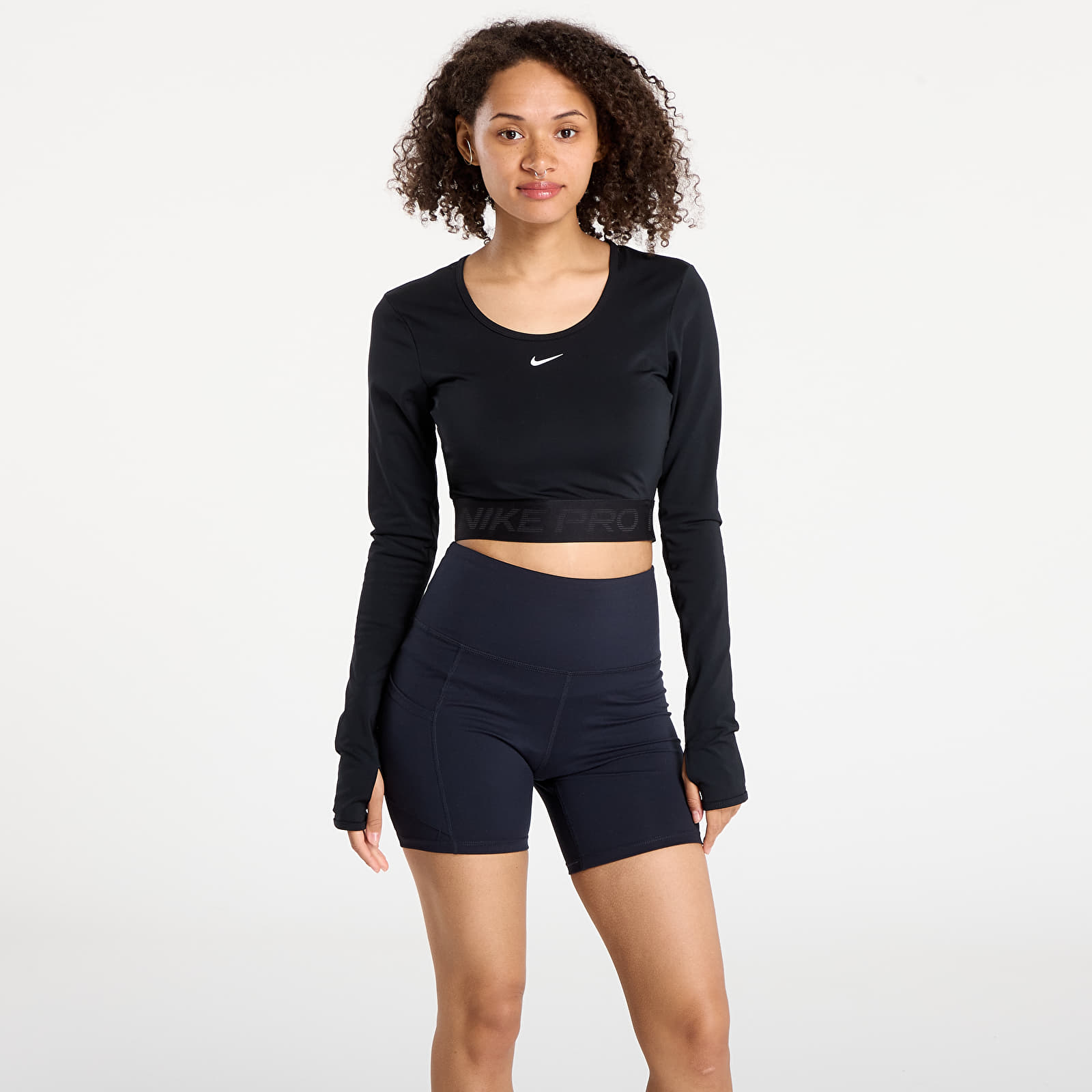 Women's tank tops Nike Pro Women's Dri-FIT Cropped Long-Sleeve Top Black/ Anthracite/ White