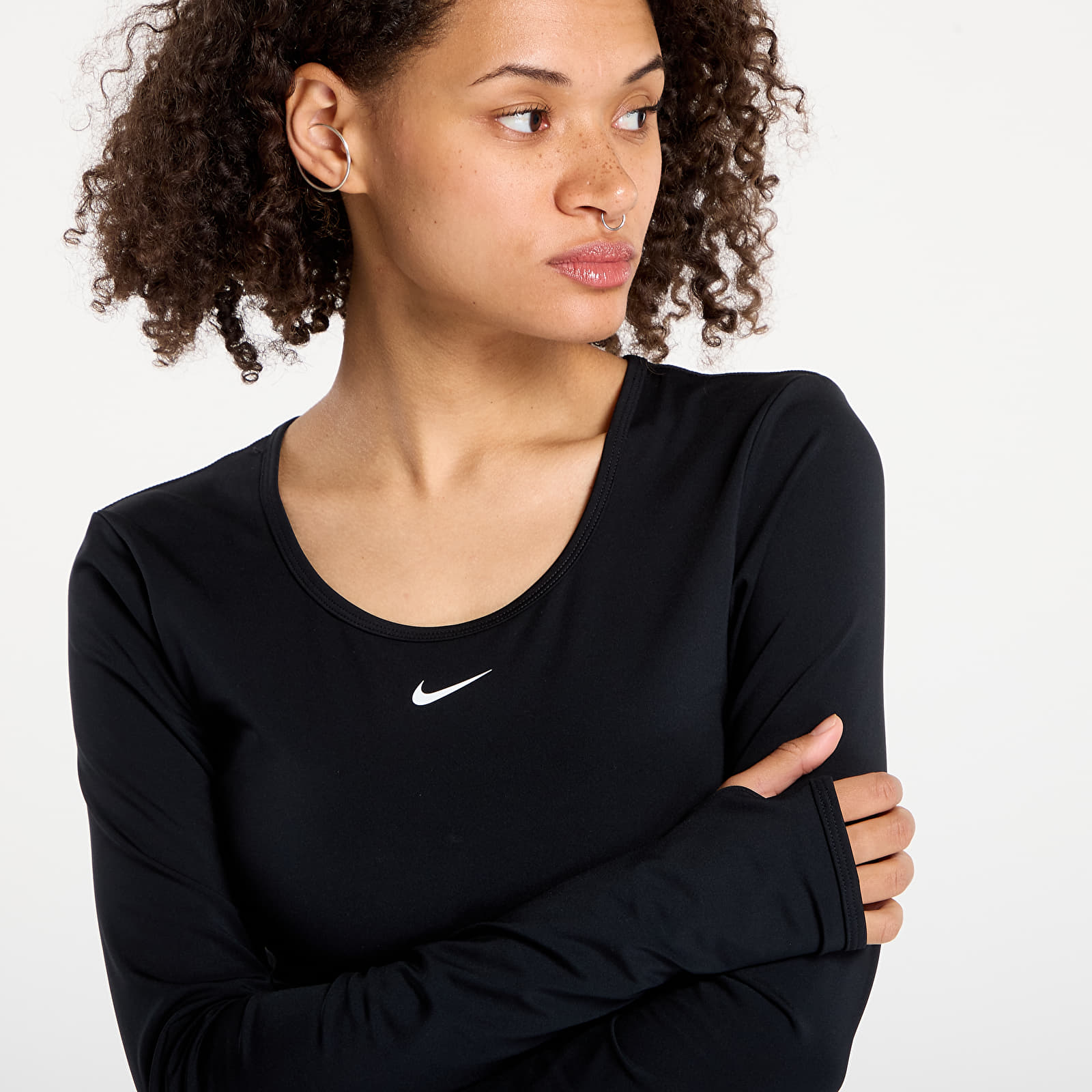 Women's tank tops Nike Pro Women's Dri-FIT Cropped Long-Sleeve Top Black/ Anthracite/ White