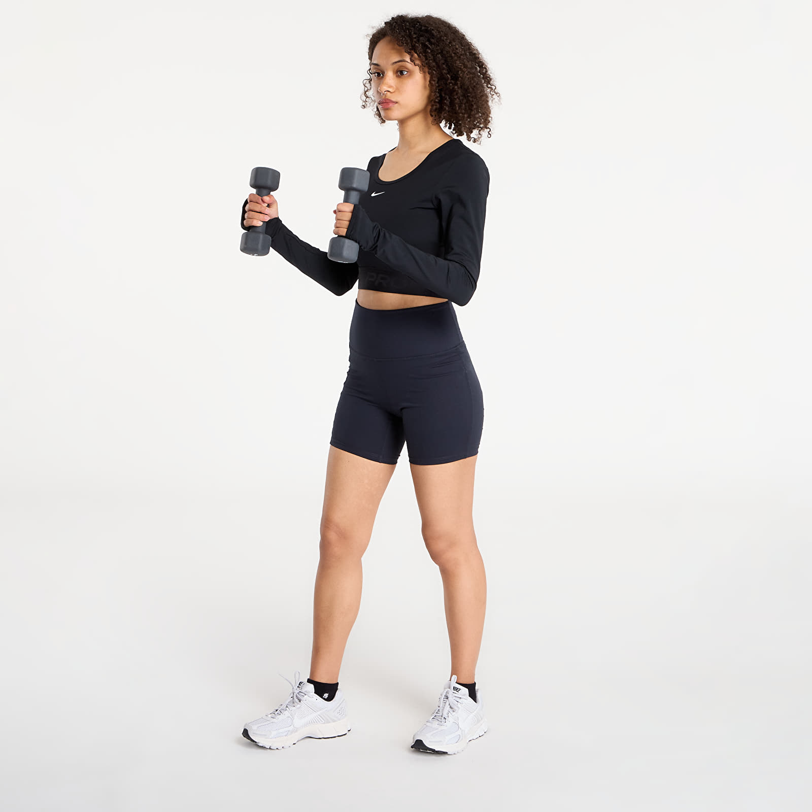Women's tank tops Nike Pro Women's Dri-FIT Cropped Long-Sleeve Top Black/ Anthracite/ White