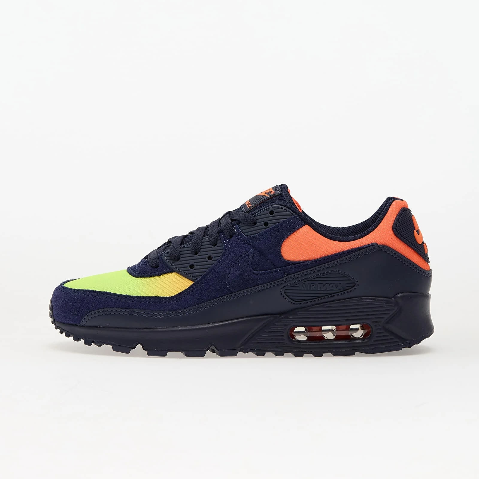 Men's sneakers and shoes Nike Air Max 90 Lemon Venom/ Blackened Blue-Hyper Crimson-Laser Orange