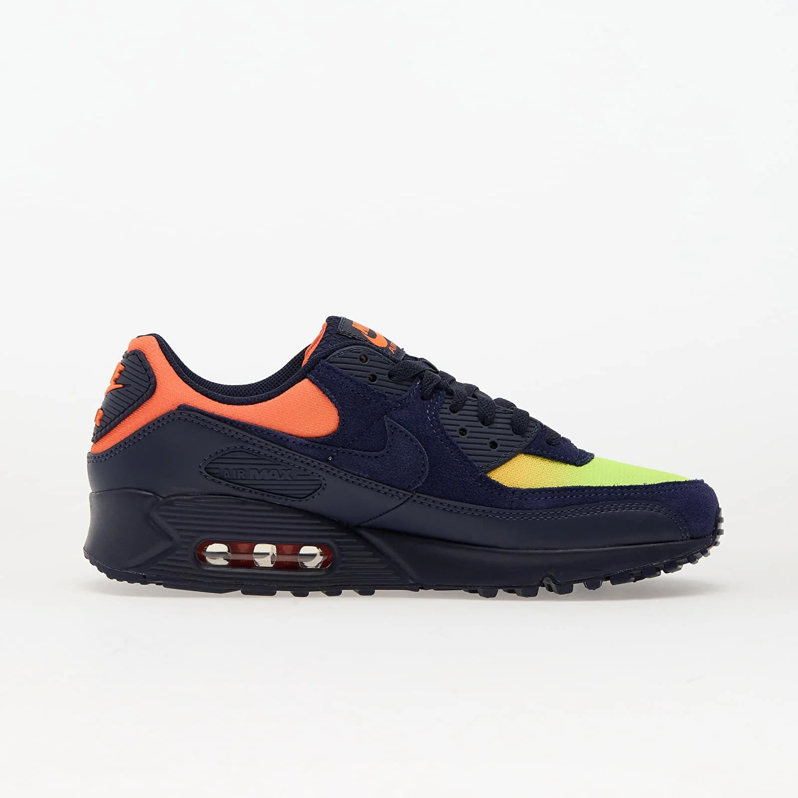 Men's sneakers and shoes Nike Air Max 90 Lemon Venom/ Blackened Blue-Hyper Crimson-Laser Orange