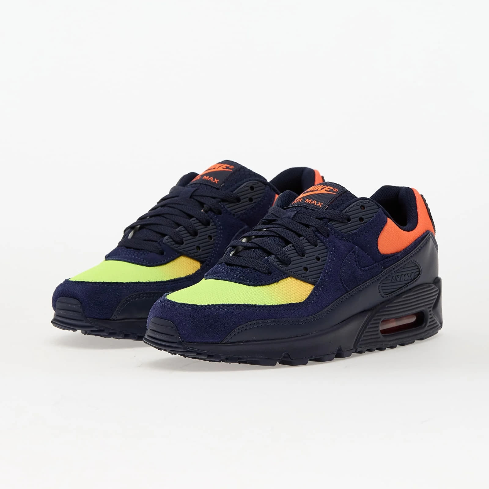 Men's sneakers and shoes Nike Air Max 90 Lemon Venom/ Blackened Blue-Hyper Crimson-Laser Orange