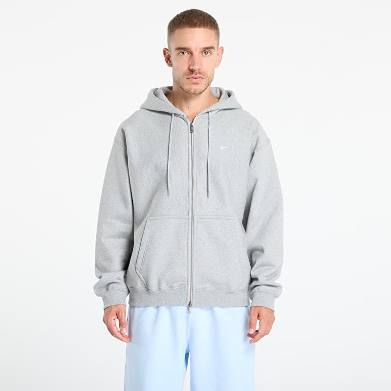 Nike Solo Swoosh Men's Full-Zip Fleece Hoodie Dk Grey Heather/ Lt Smoke Grey/ White