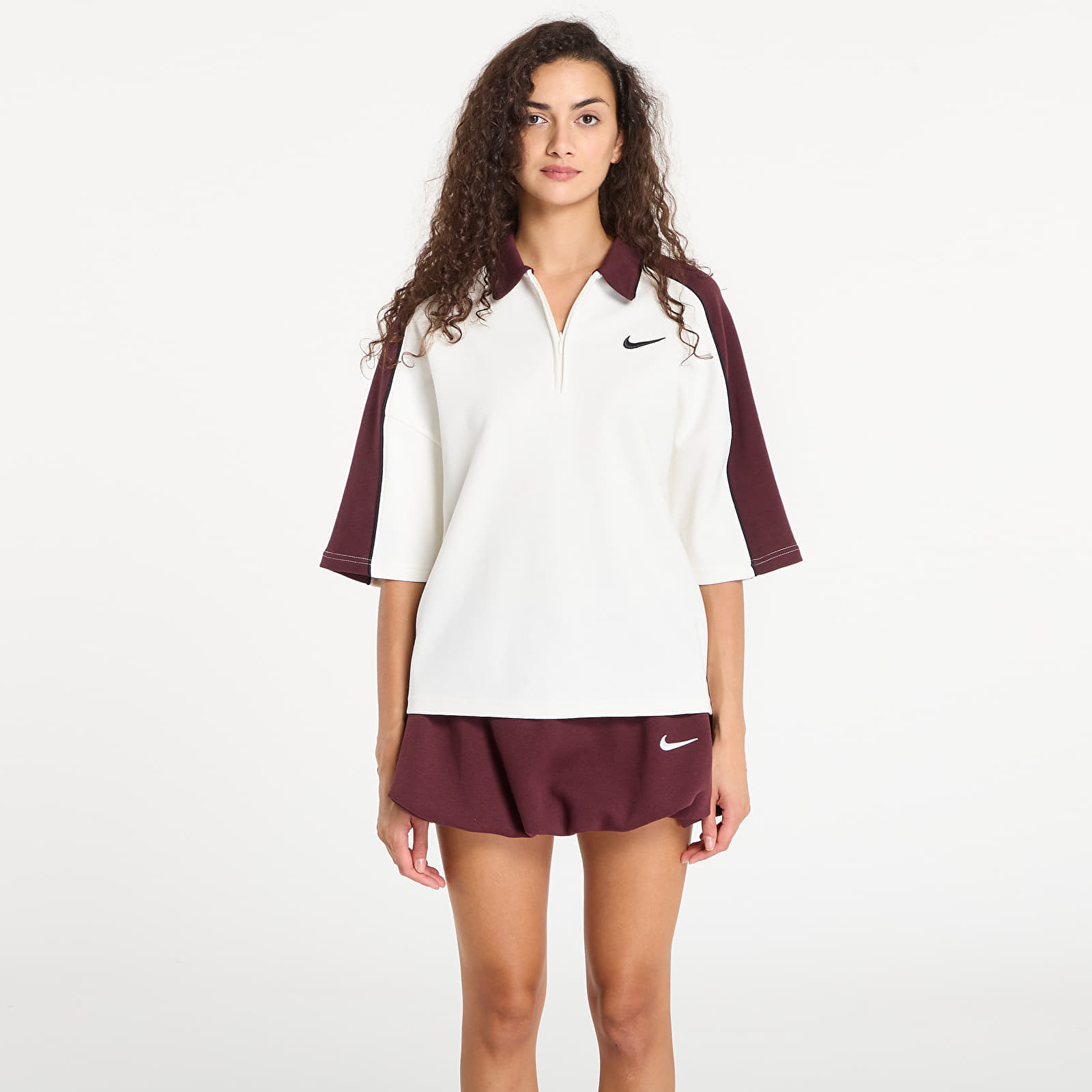 T-shirt Nike W Ss Polo Sail/ Burgundy Crush XS