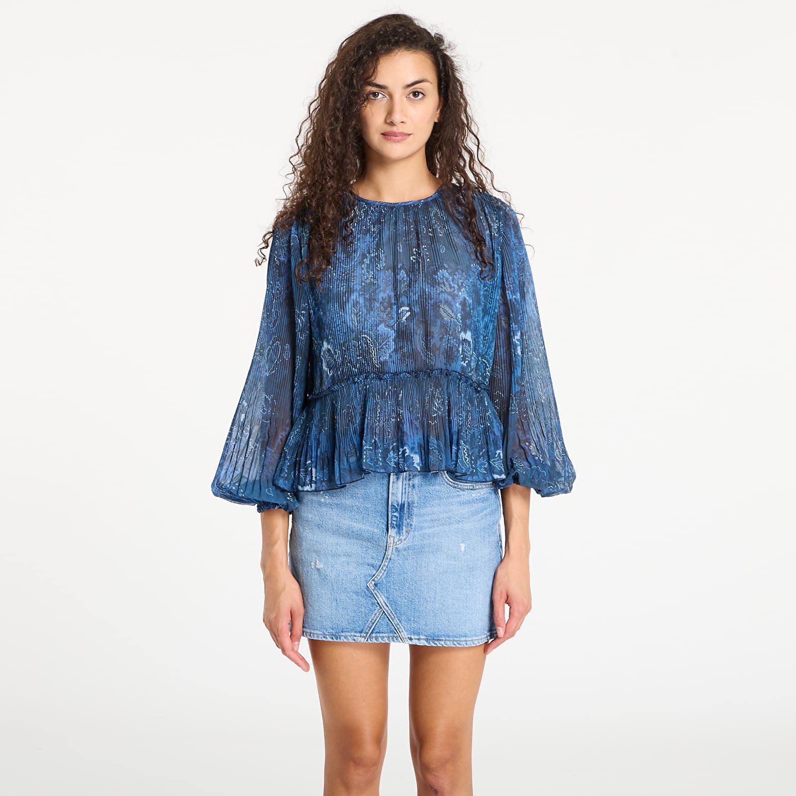 T-shirt Desigual Pleated Long-Sleeved Blouse Azul Oscuro XS