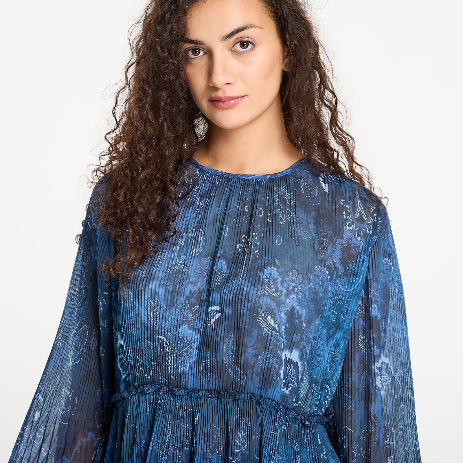 Тениски Desigual Pleated Long-Sleeved Blouse Azul Oscuro