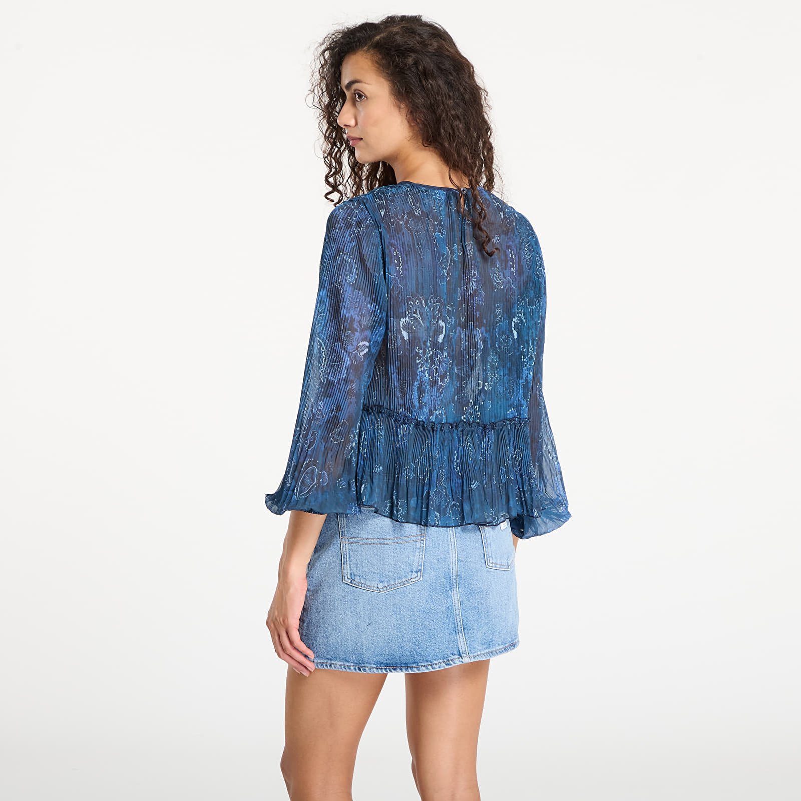 Тениски Desigual Pleated Long-Sleeved Blouse Azul Oscuro
