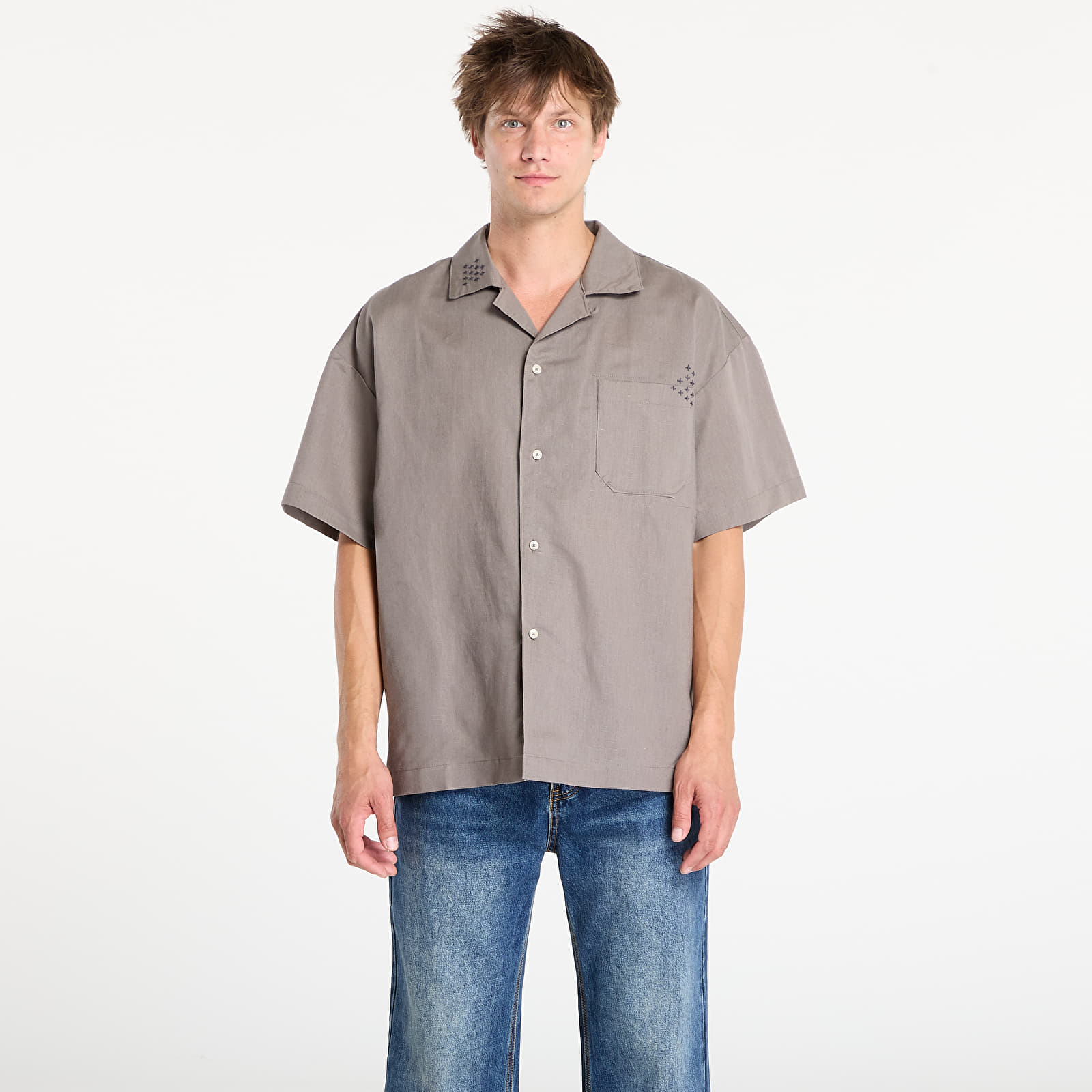 Мъжки ризи Nike Life Men's Linen Short-Sleeve Button Down Cave Stone/ Anthracite/ Cave Stone