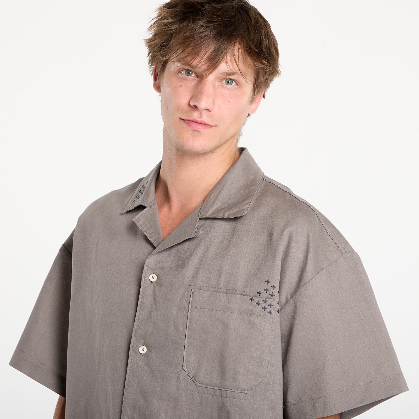 Мъжки ризи Nike Life Men's Linen Short-Sleeve Button Down Cave Stone/ Anthracite/ Cave Stone