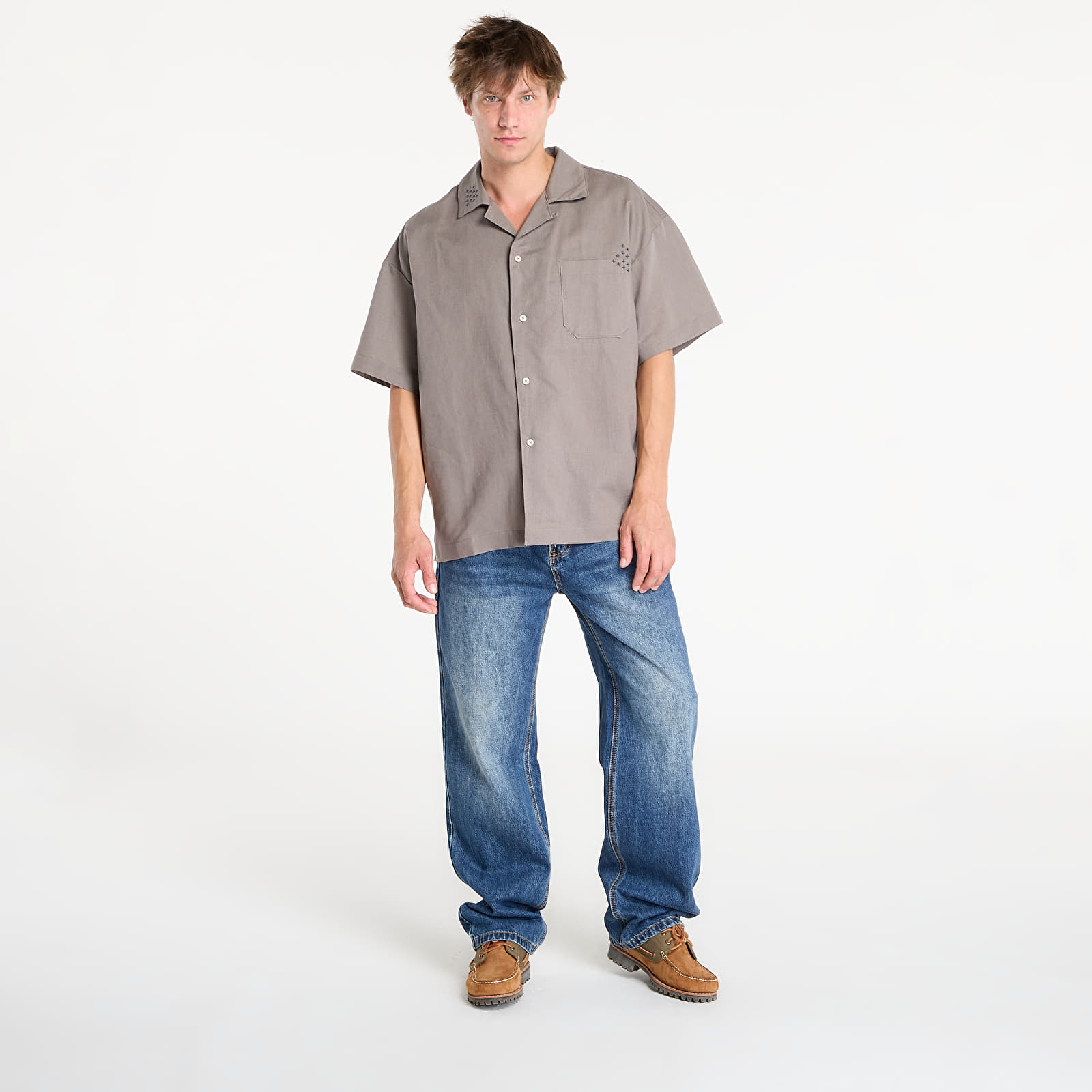 Мъжки ризи Nike Life Men's Linen Short-Sleeve Button Down Cave Stone/ Anthracite/ Cave Stone