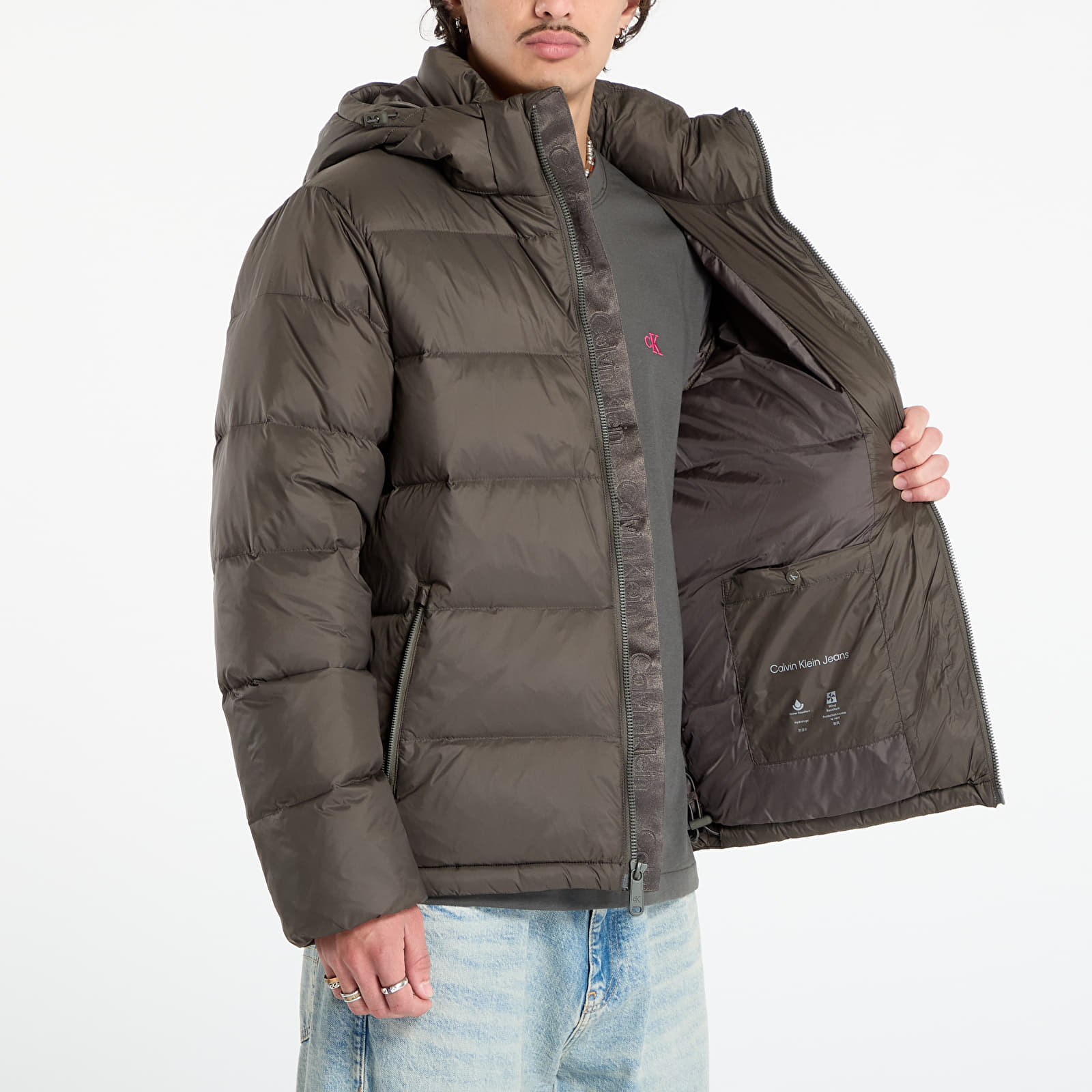 Мъжки пухени якета Calvin Klein Jeans Ls Nylon Zip Off Hooded Jacket Grey