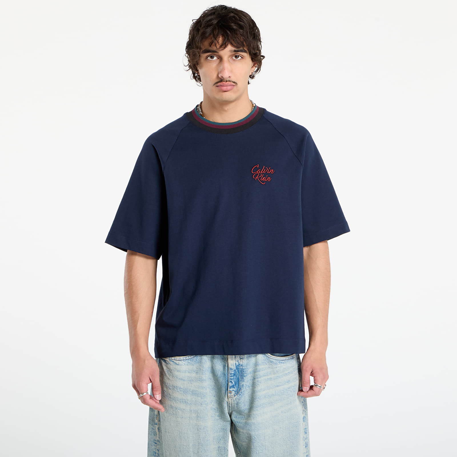 Magliette da uomo Calvin Klein Jeans Ss 16S Jersey Tipped Tee Blue