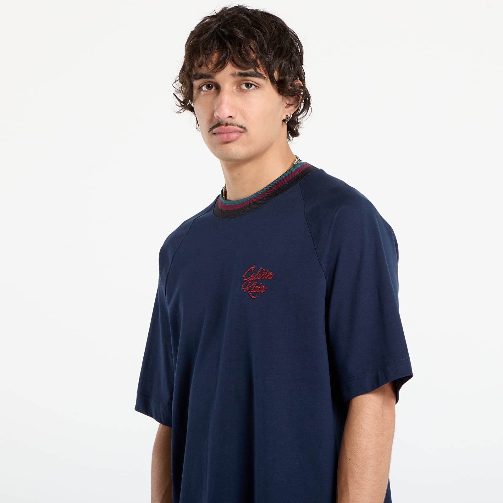 Magliette da uomo Calvin Klein Jeans Ss 16S Jersey Tipped Tee Blue