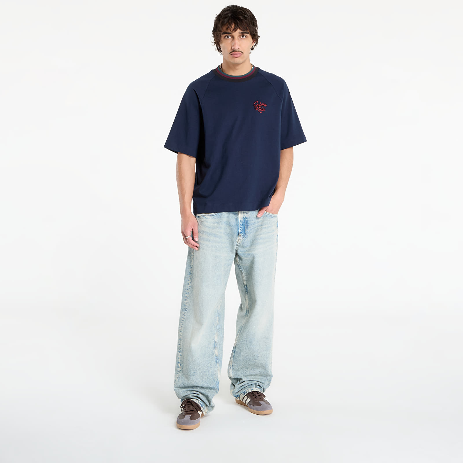 Magliette da uomo Calvin Klein Jeans Ss 16S Jersey Tipped Tee Blue