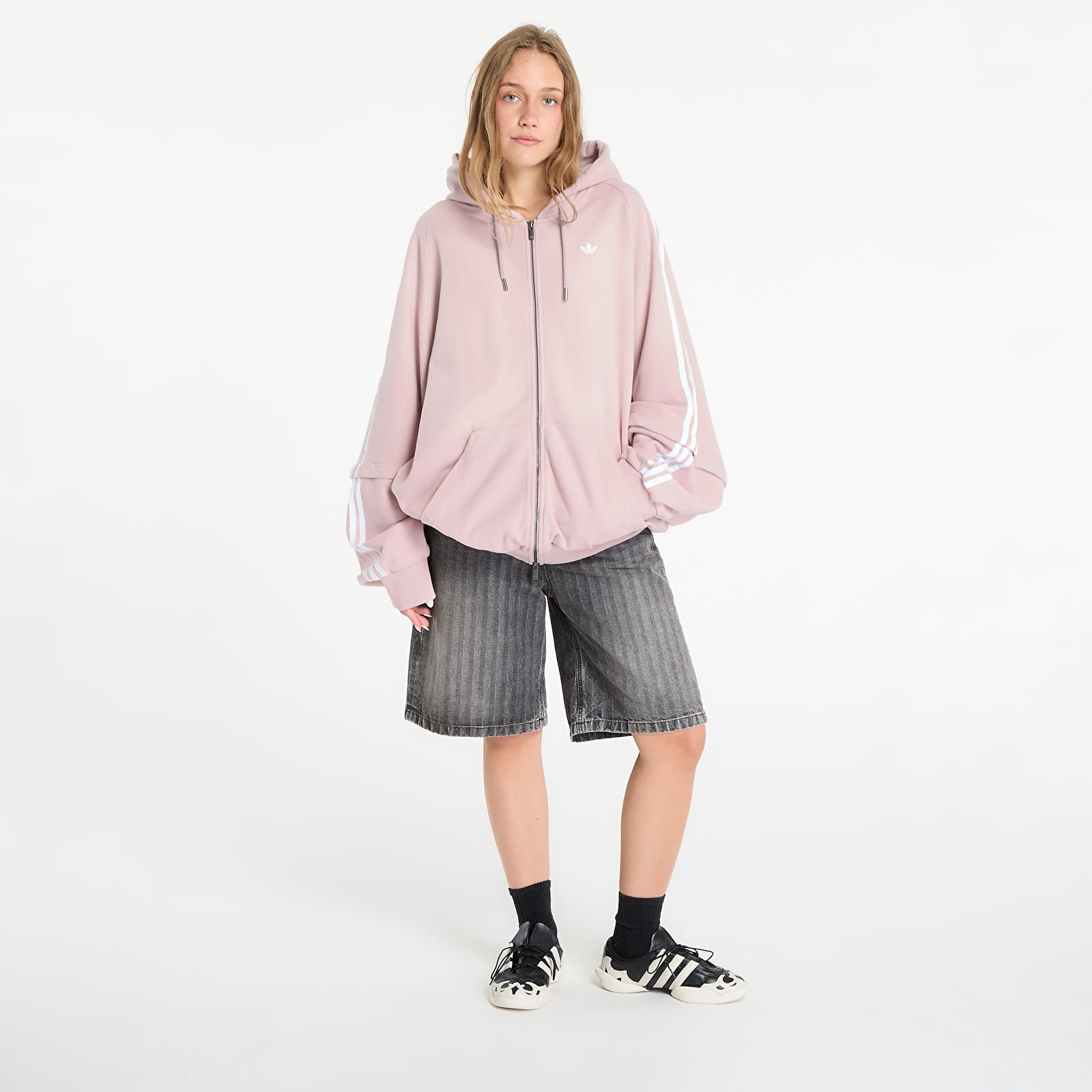 Women's Sweatshirts adidas Adilenium Season 4 Teamgeist Washed Oversized Full-Zip Hoodie New Rose/ Dove Grey