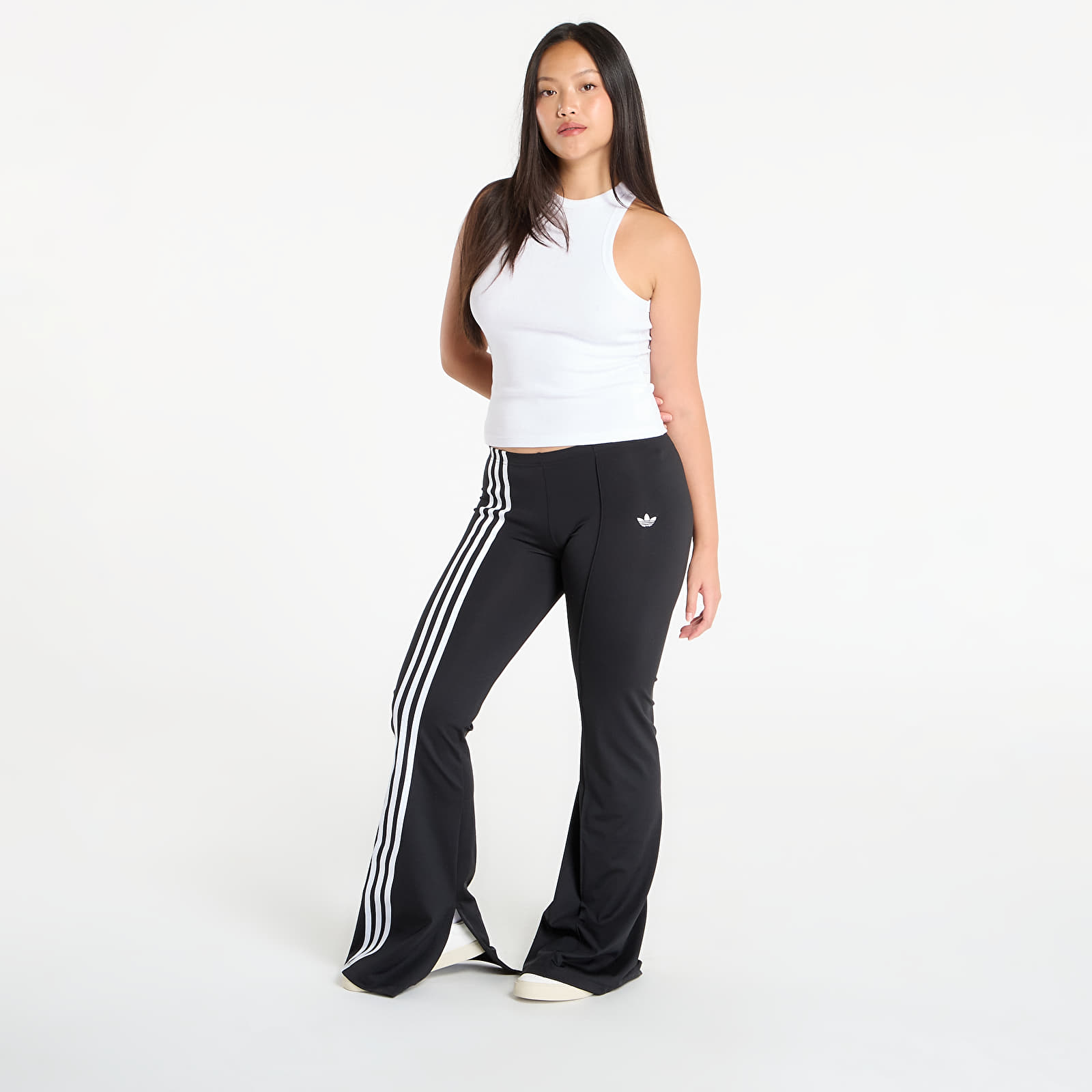 Women's Trousers adidas Ribbon Off Placed 3-Stripes Flared Joggers Black/ Black