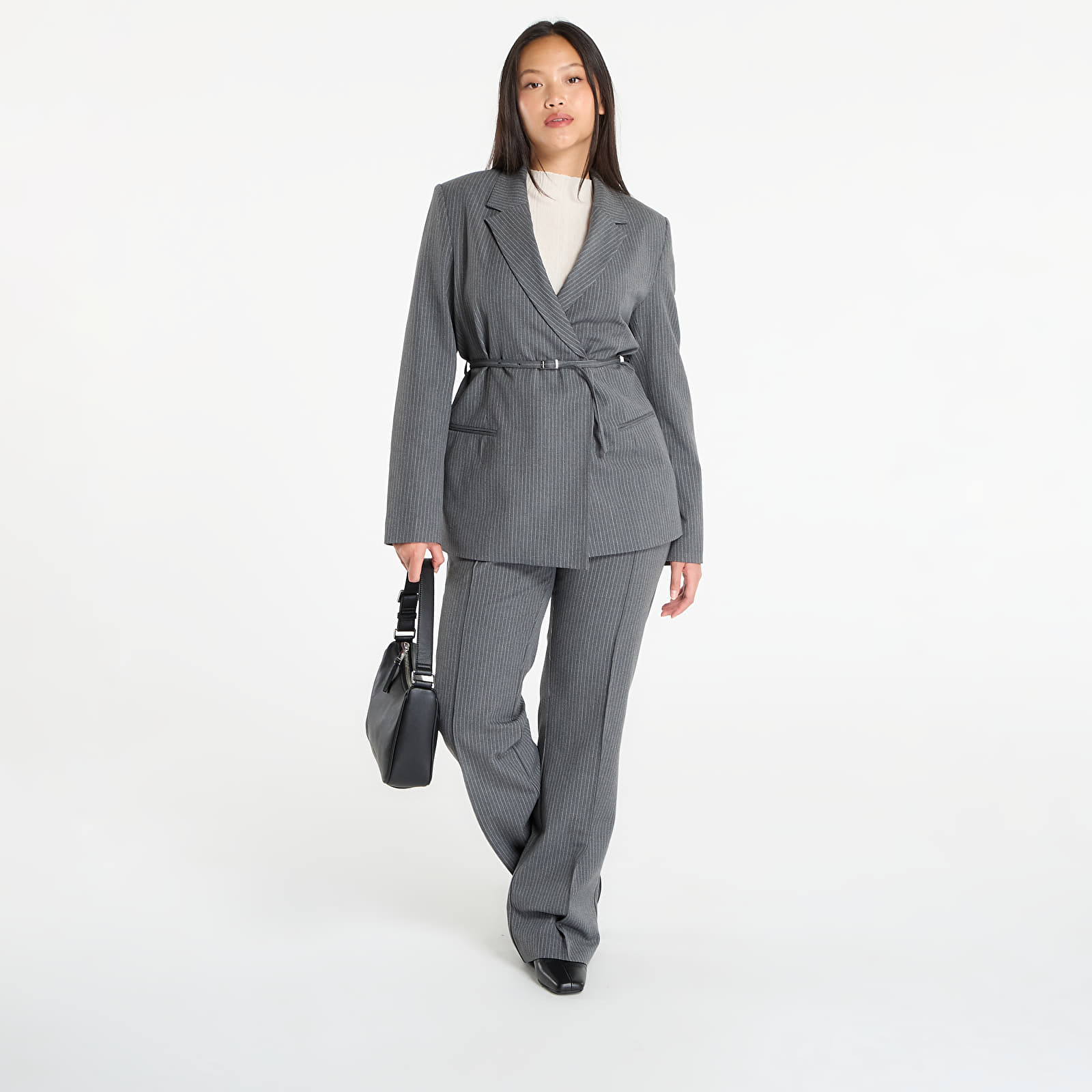 Γυναικεία σακάκια Samsøe Samsøe Salot Blazer Belt Dark Gull Gray Pinstripe