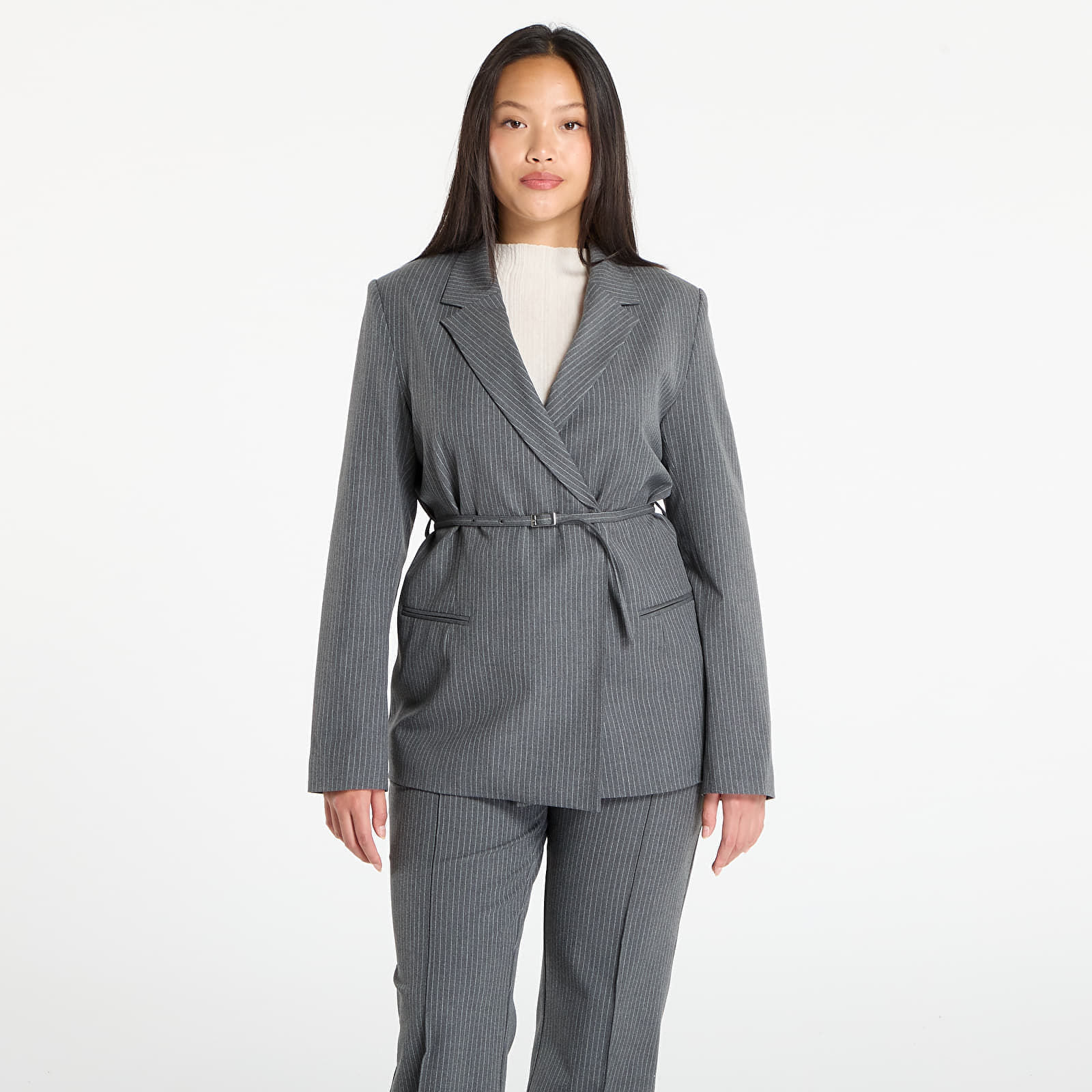 Jacket Samsøe Samsøe Salot Blazer Belt Dark Gull Gray Pinstripe S