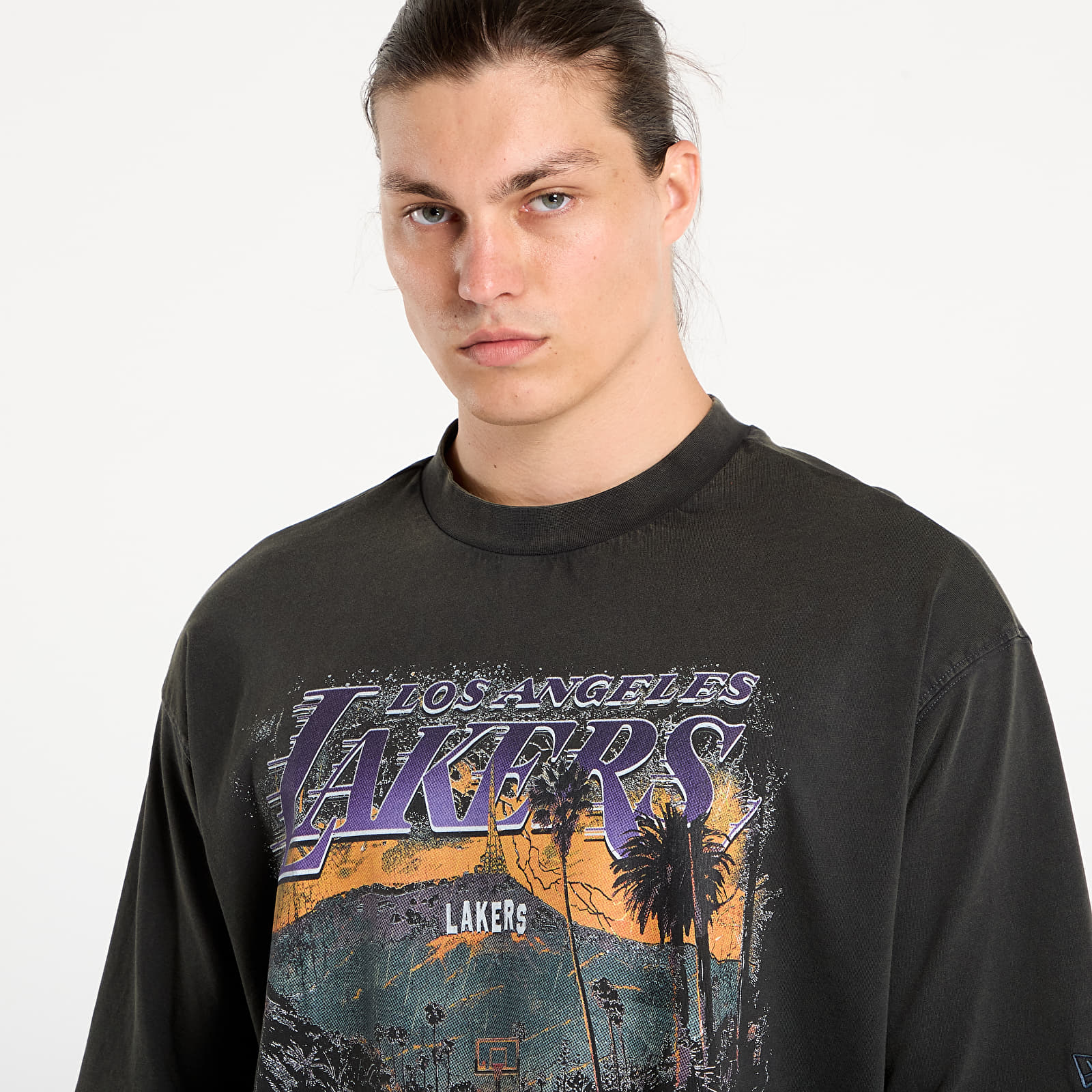 T-shirts de homem New Era NBA Washed Graphic Los Angeles Lakers UNISEX White Heather Gray