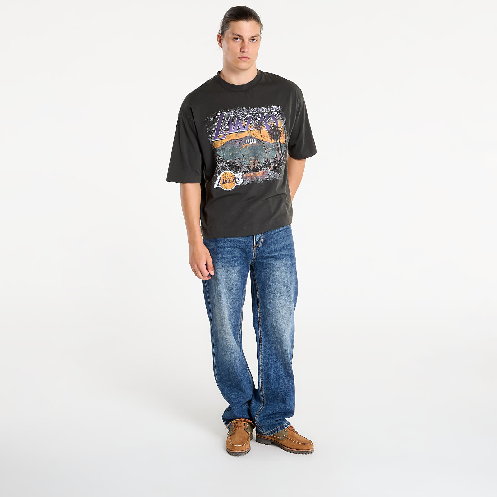 T-shirts de homem New Era NBA Washed Graphic Los Angeles Lakers UNISEX White Heather Gray