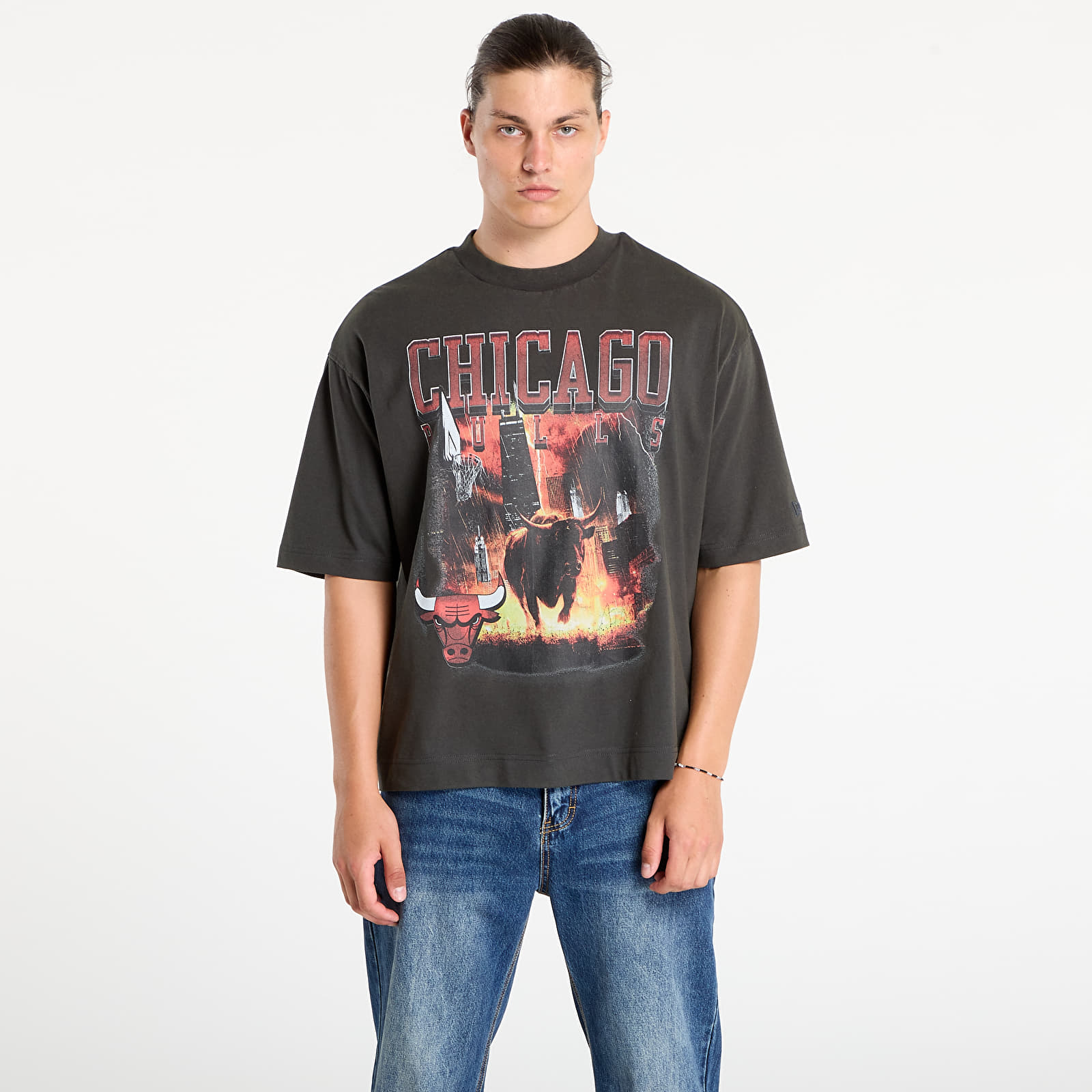 Men's T-shirts New Era NBA Washed Graphic Chicago Bulls UNISEX White Heather Gray