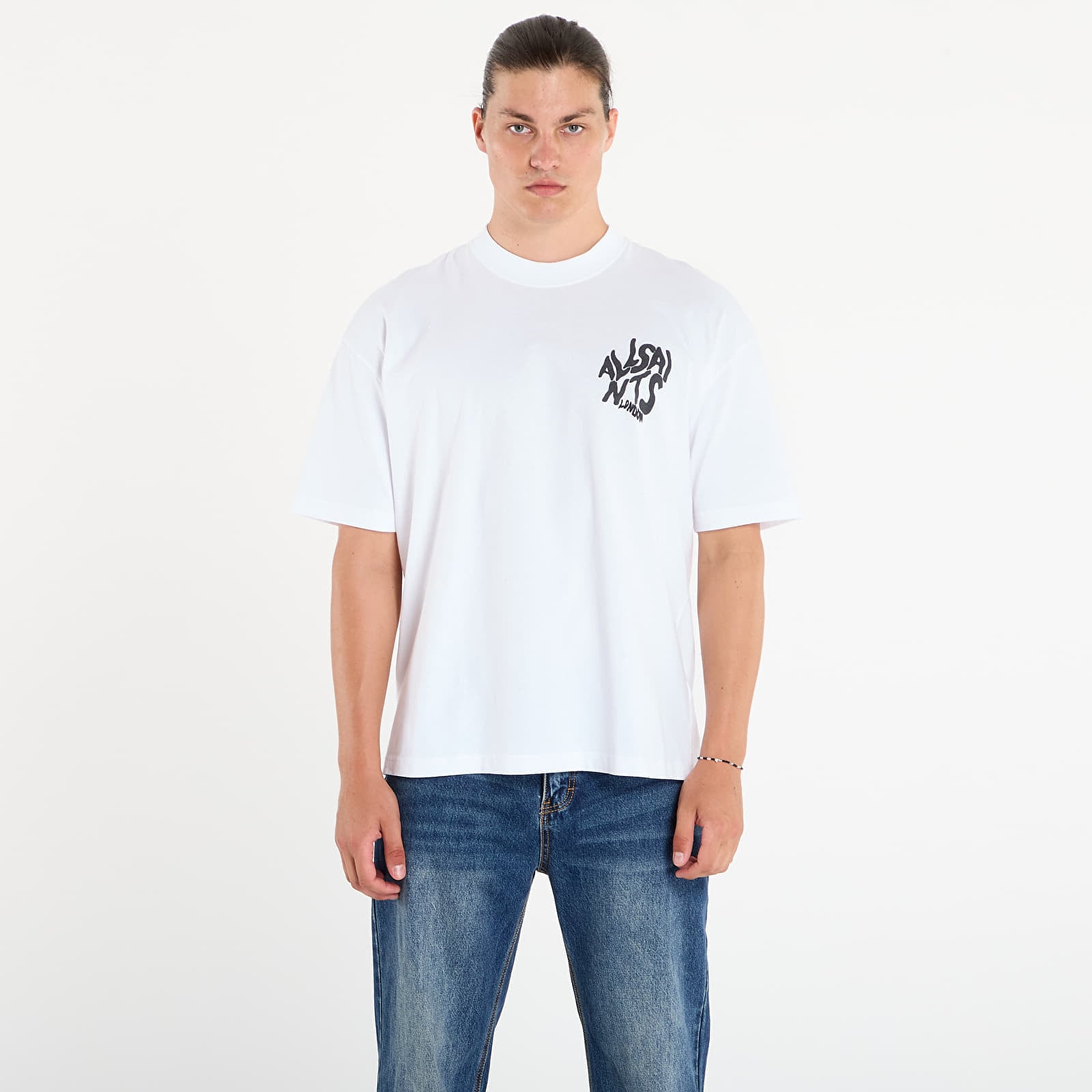 Tricou AllSaints Orlando Logo Print Oversized T-Shirt Ashen White M