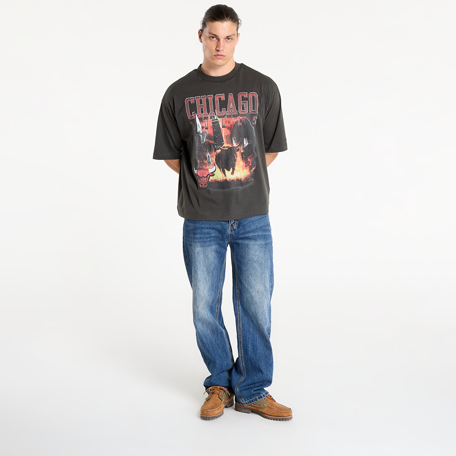 Men's T-shirts New Era NBA Washed Graphic Chicago Bulls UNISEX White Heather Gray