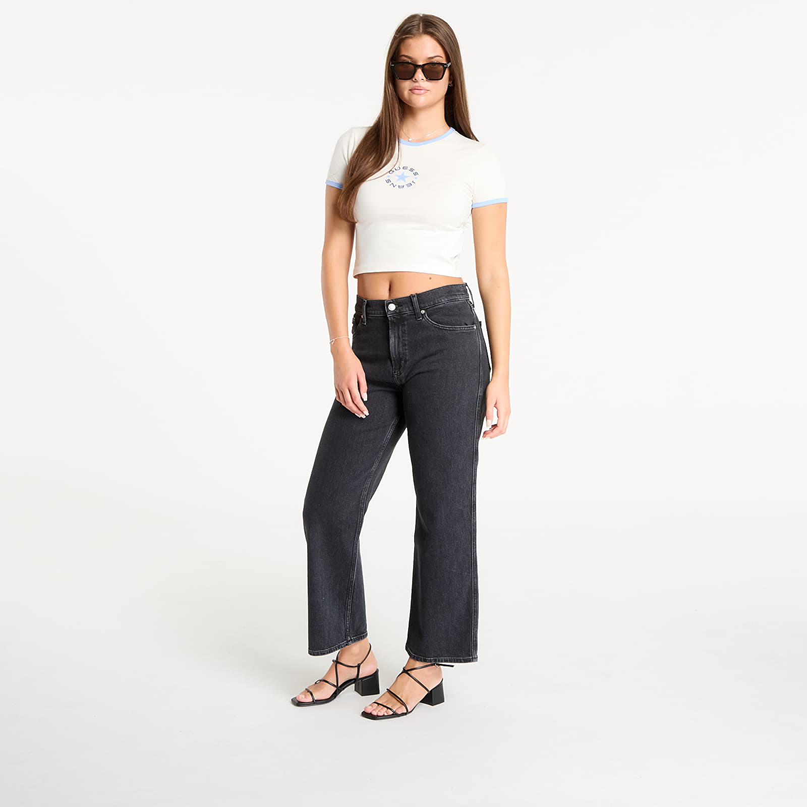 Naisten T-paidat Guess Jeans Ss Cn Baby Ringer White