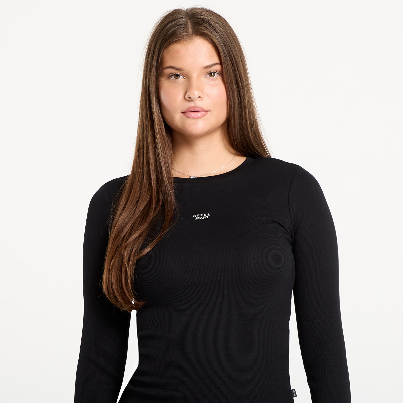 Camisetas de mujer Guess Jeans Ls Cn Embro Slim Black