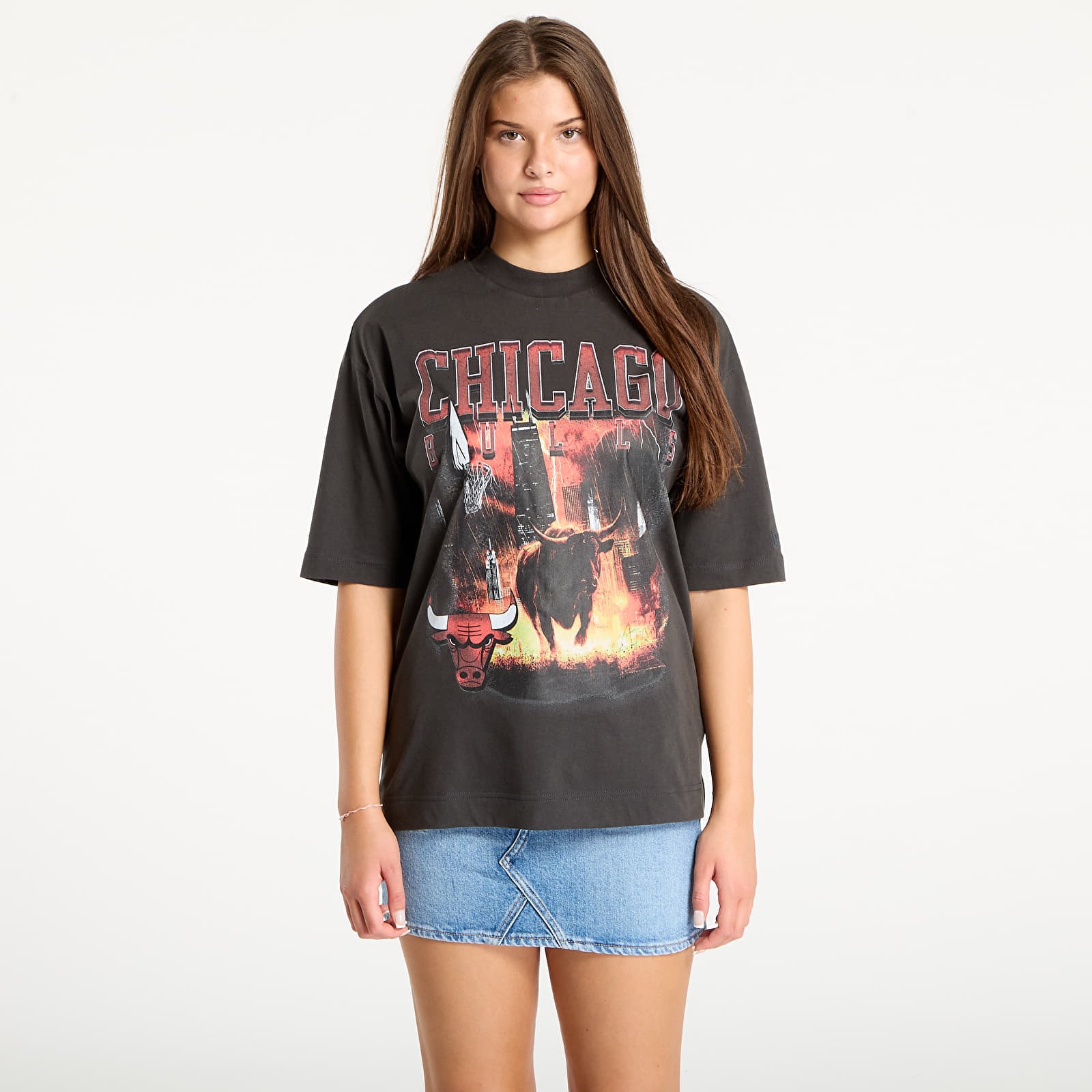 T-shirts de homem New Era NBA Washed Graphic Chicago Bulls UNISEX Heather Gray