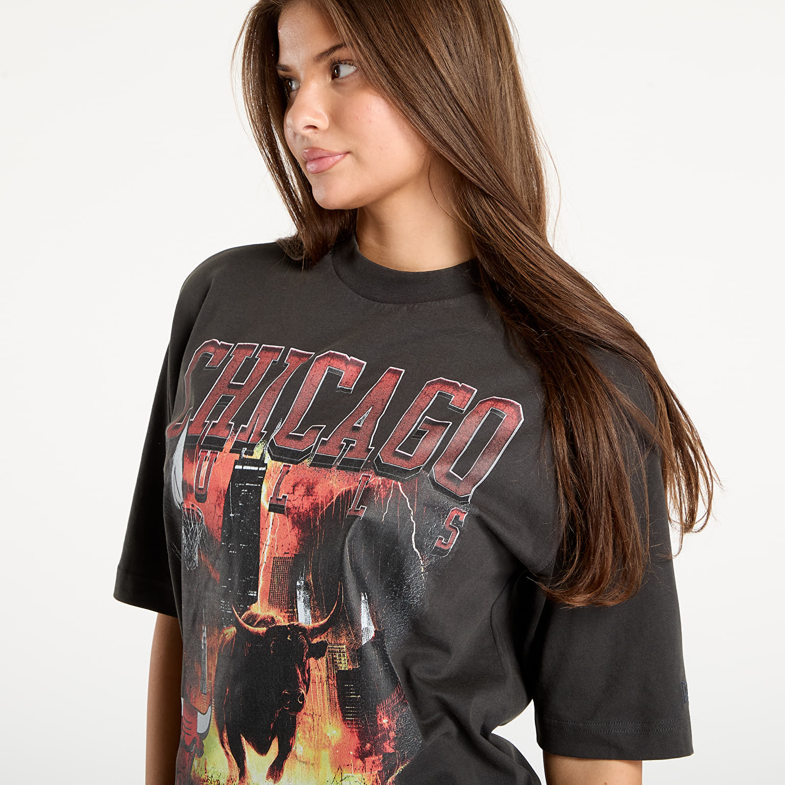 T-shirts de homem New Era NBA Washed Graphic Chicago Bulls UNISEX Heather Gray