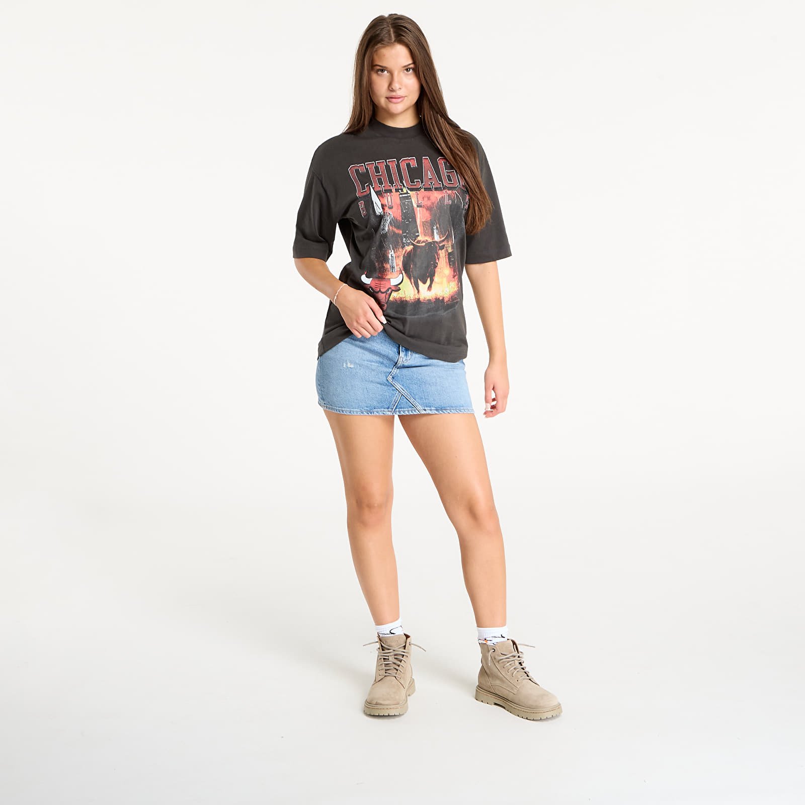 T-shirts de homem New Era NBA Washed Graphic Chicago Bulls UNISEX Heather Gray