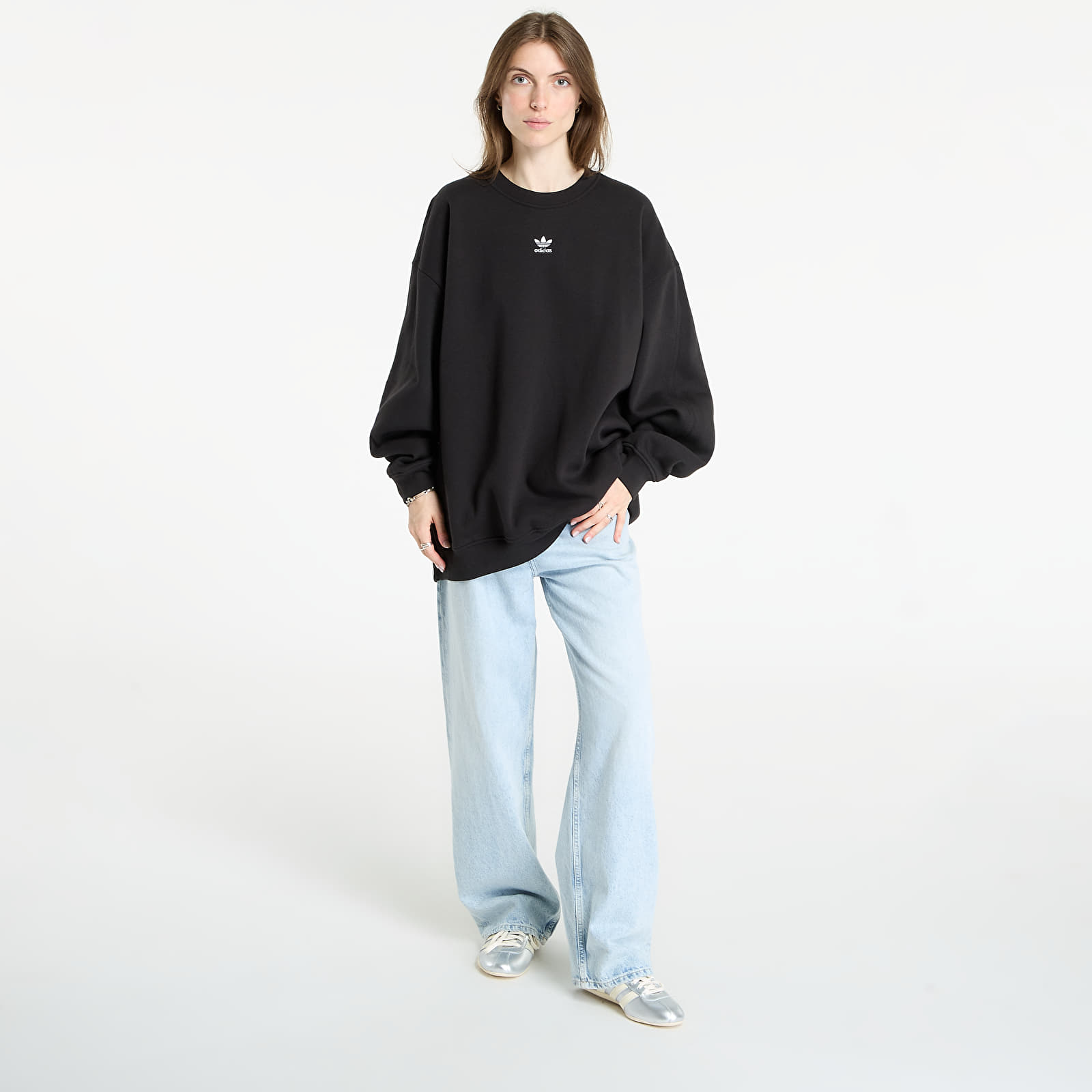 Sweatshirts für Frauen adidas Essentials Fleece Long Oversized Crew Sweatshirt Black