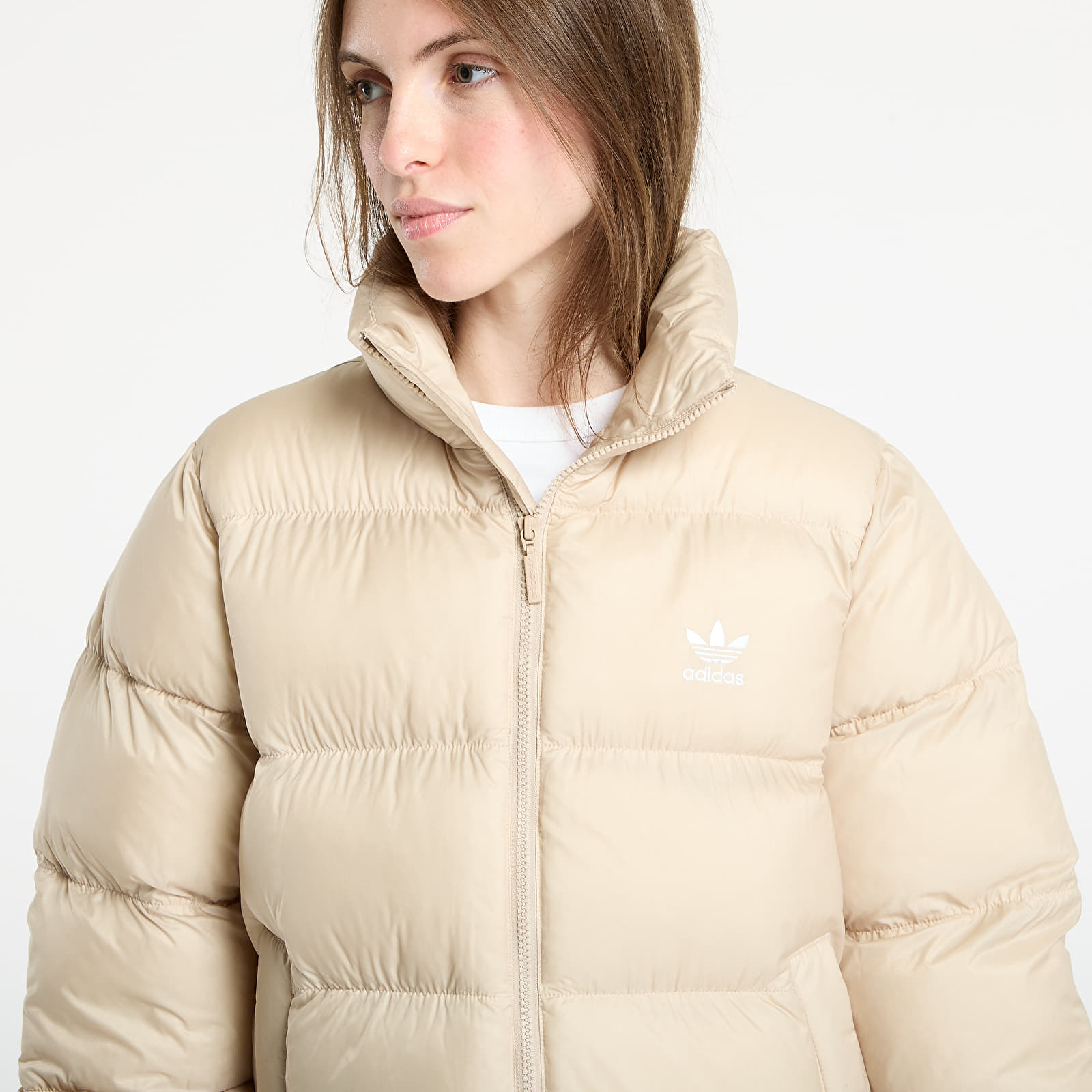 Γυναικεία down τζάκετ adidas Adicolor Short Puffer Jacket Stone Khaki