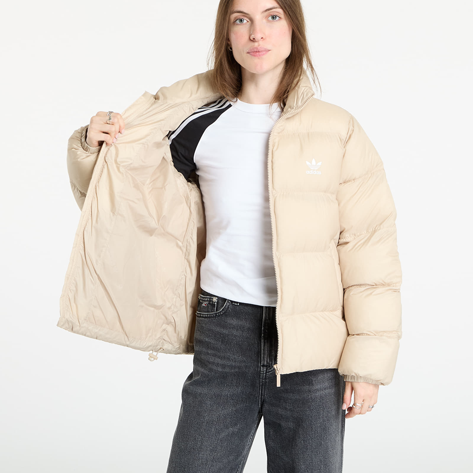 Γυναικεία down τζάκετ adidas Adicolor Short Puffer Jacket Stone Khaki