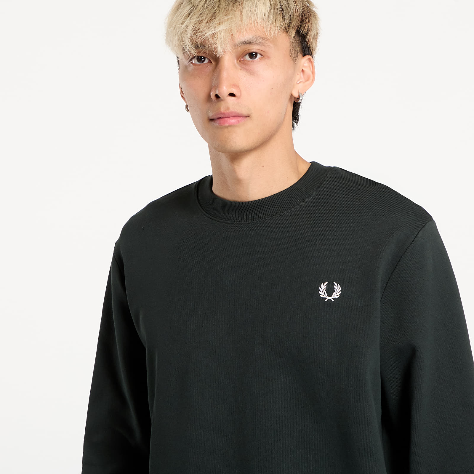 Hoodies voor heren FRED PERRY Crew Neck Sweatshirt Night Green/ Snow White